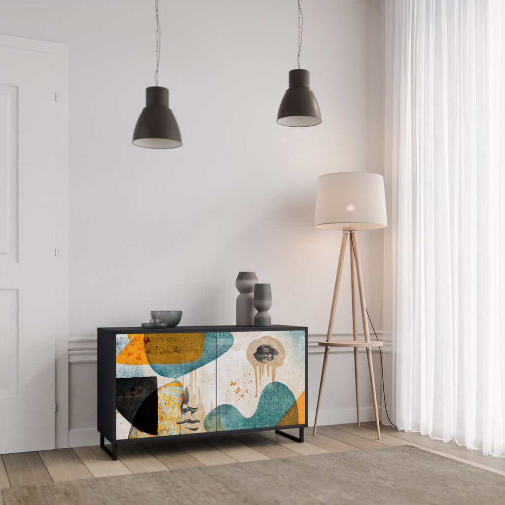 ABSTRACT FACES Sideboard mit 2 Türen in Schwarz