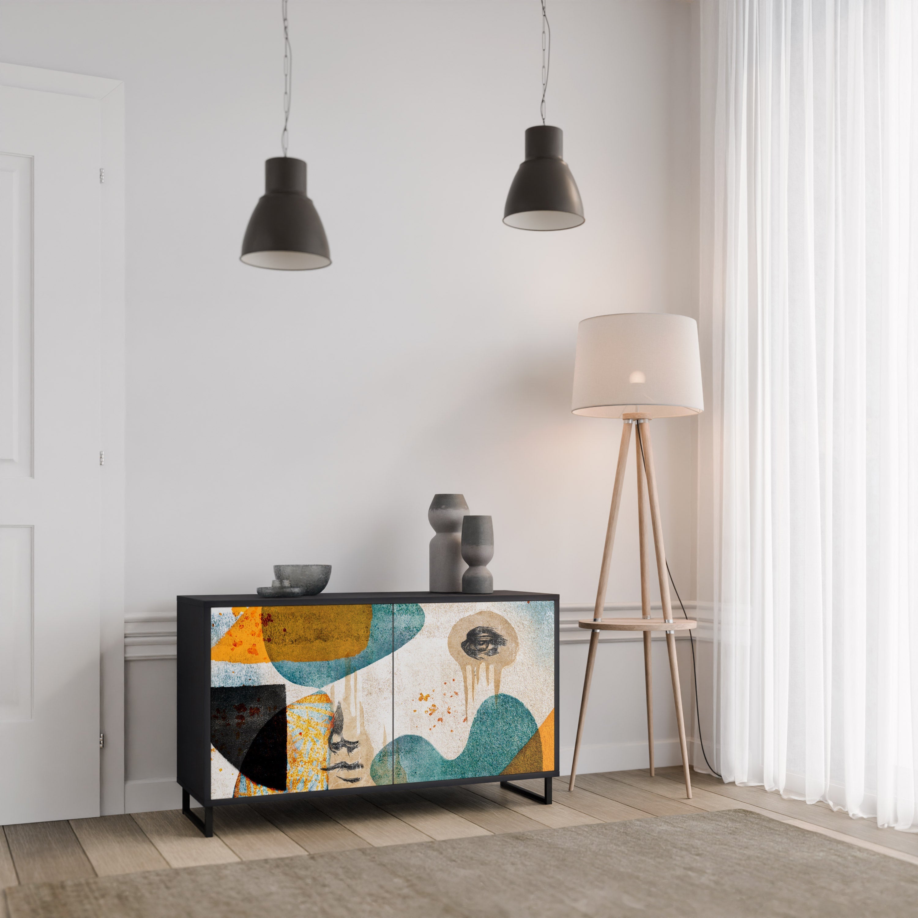ABSTRACT FACES Sideboard mit 2 Türen in Schwarz