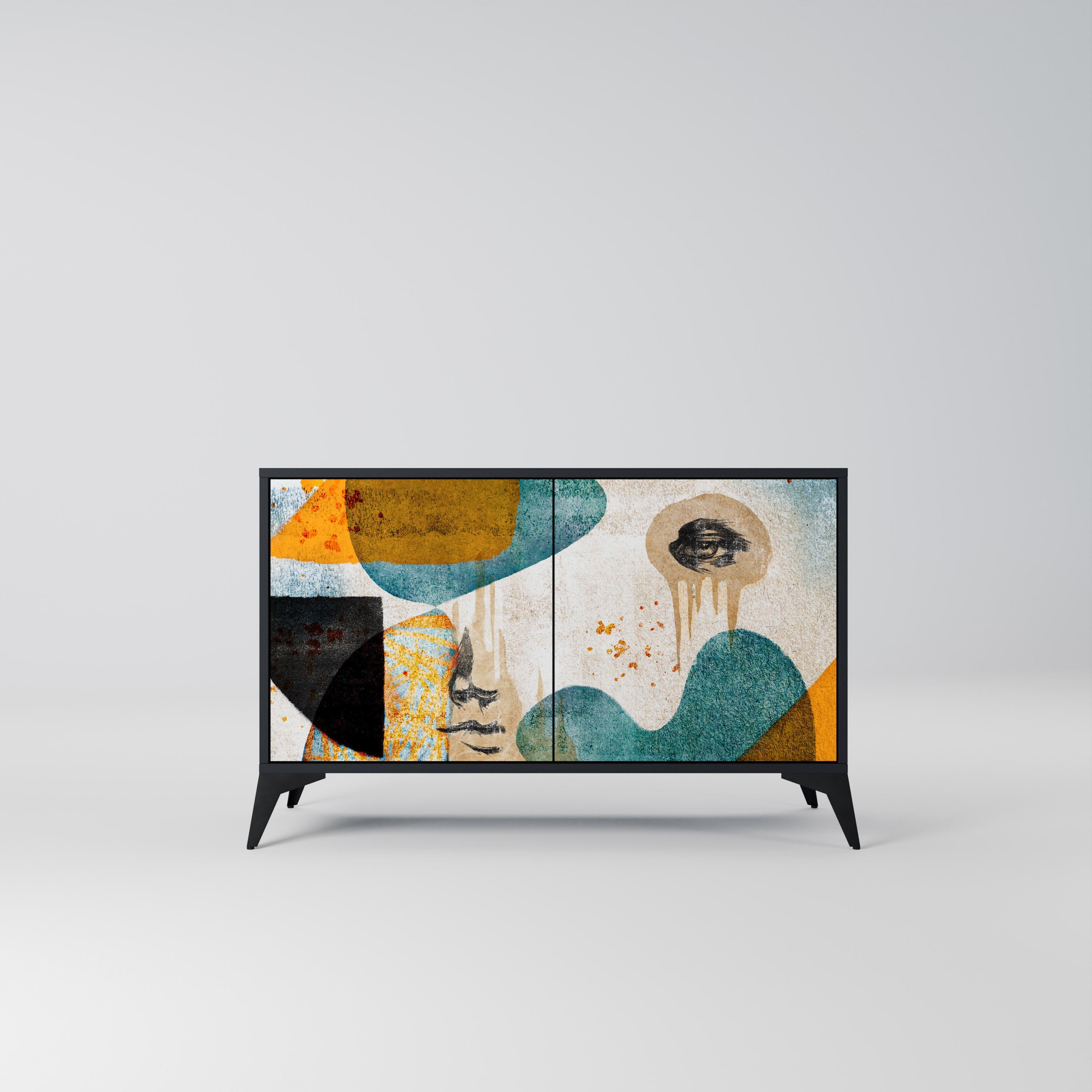 ABSTRACT FACES Sideboard mit 2 Türen in Schwarz