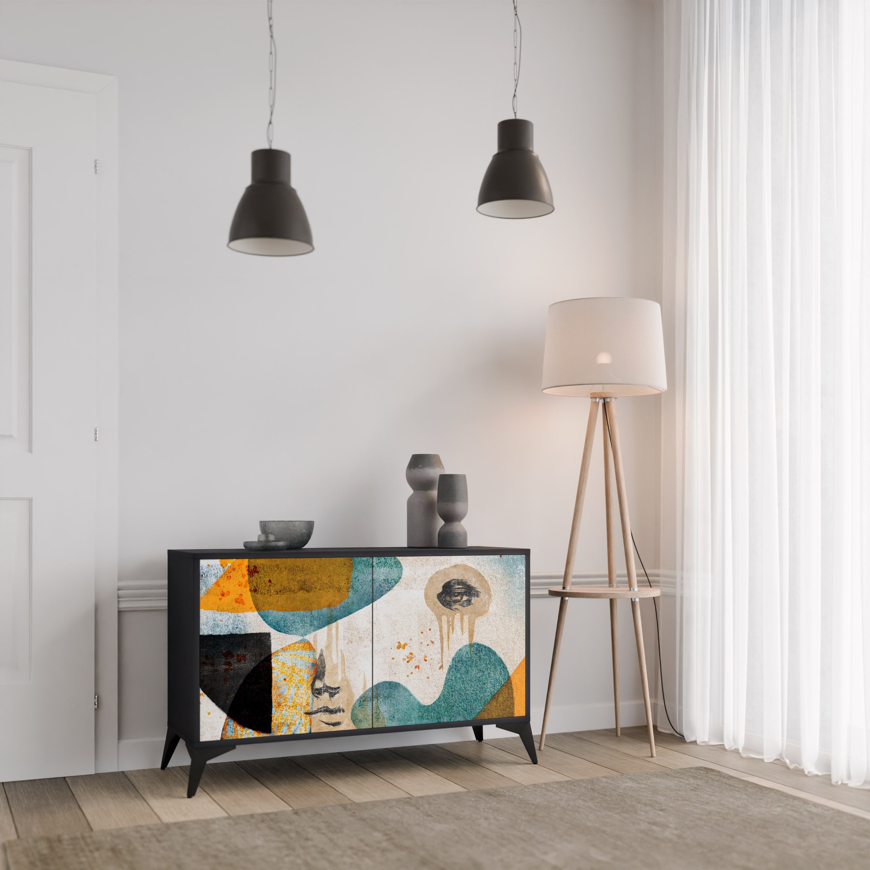 ABSTRACT FACES Sideboard mit 2 Türen in Schwarz