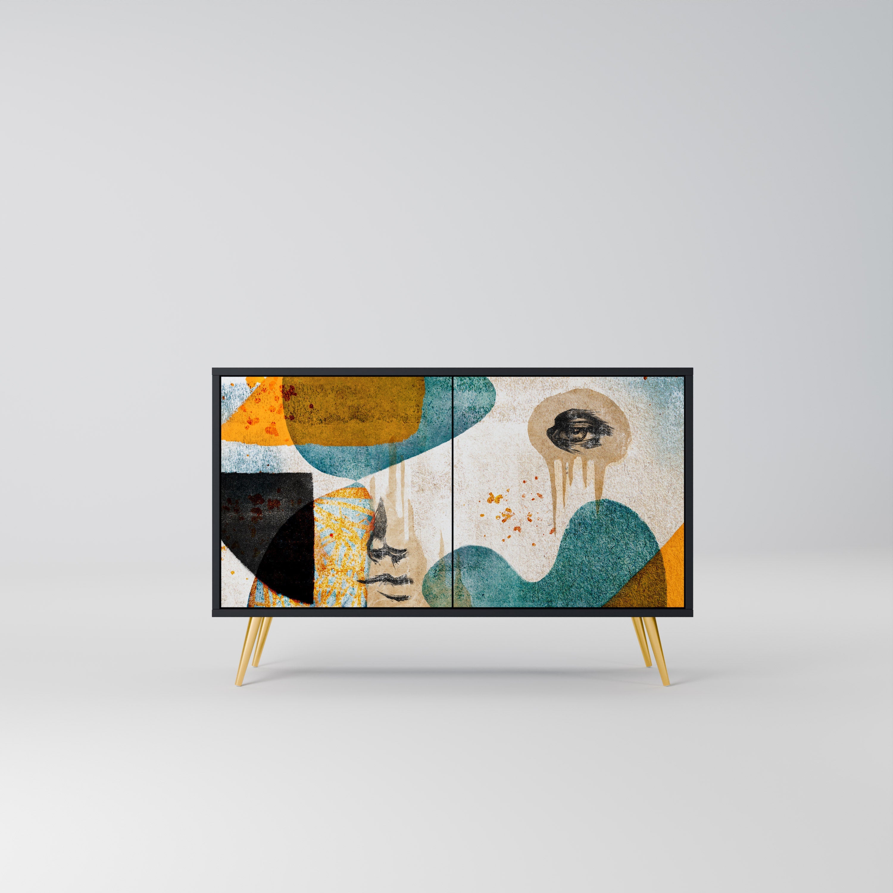 ABSTRACT FACES Sideboard mit 2 Türen in Schwarz