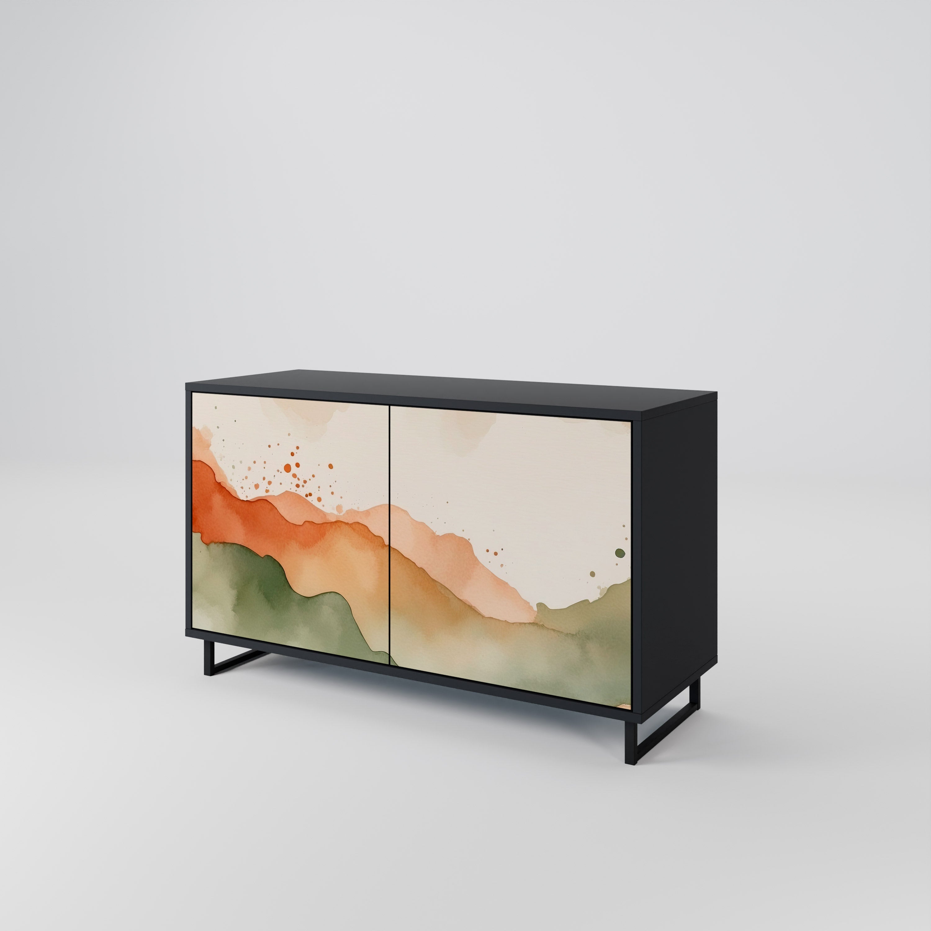 WATERCOLOUR PEAKS Sideboard mit 2 Türen in Schwarz