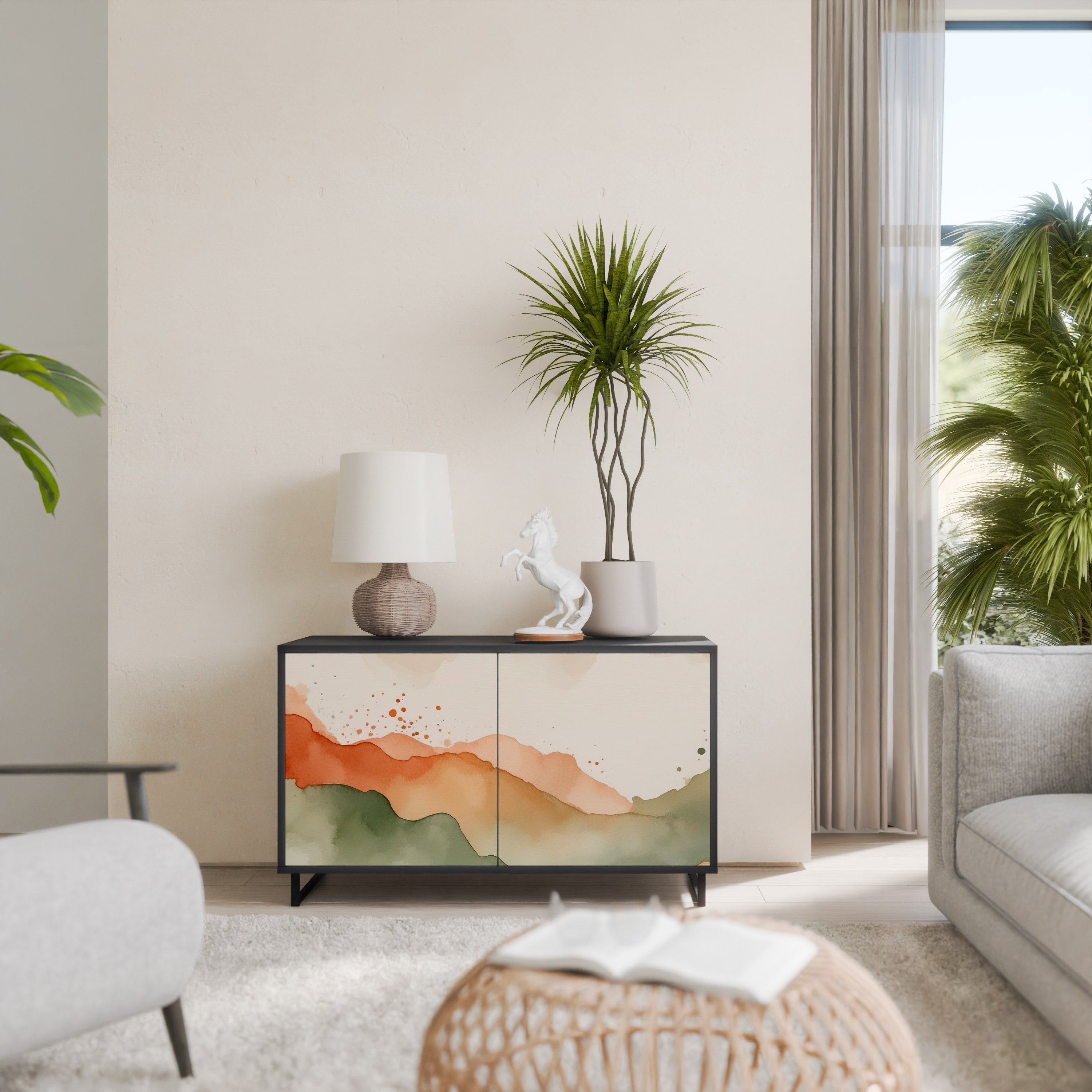 WATERCOLOUR PEAKS Sideboard mit 2 Türen in Schwarz