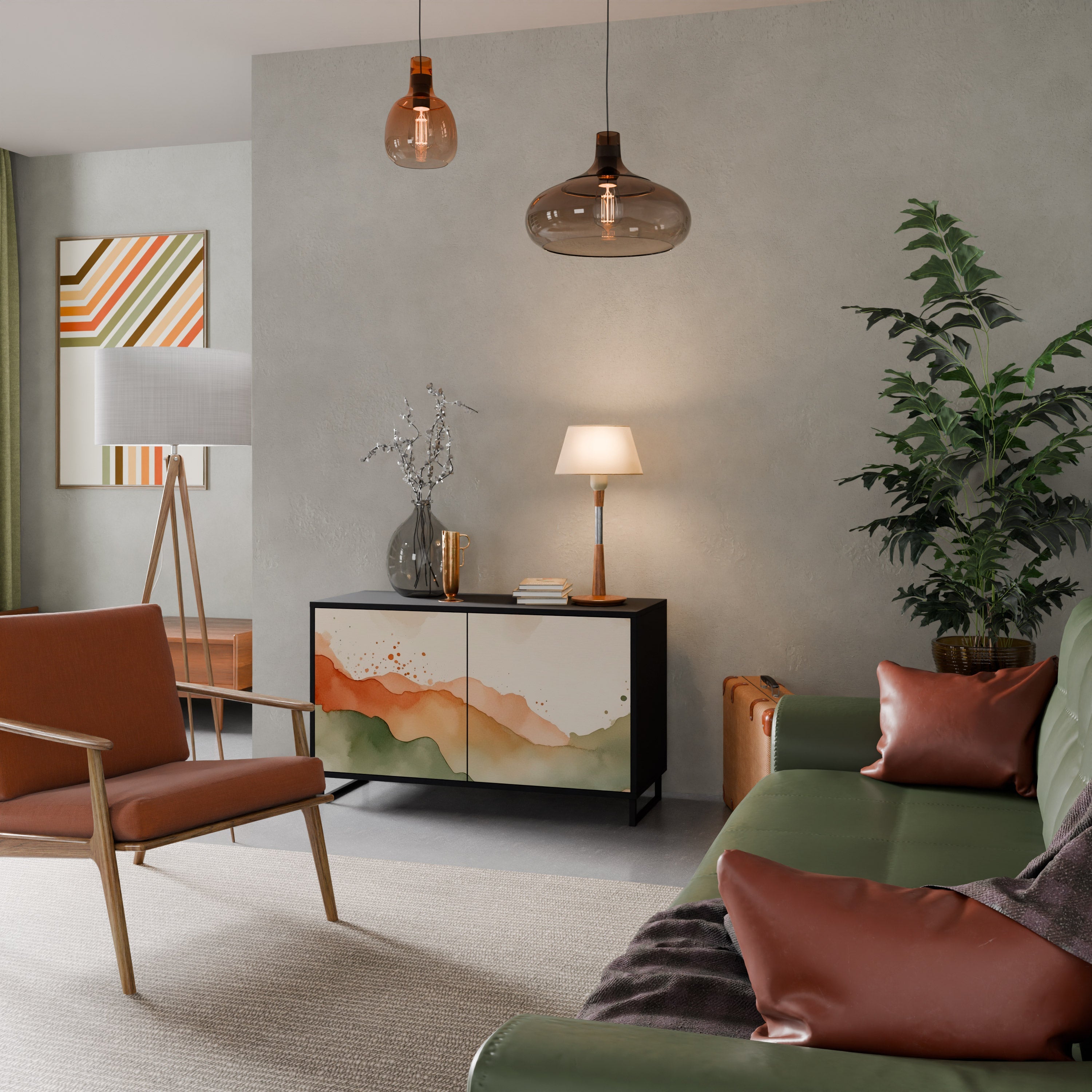 WATERCOLOUR PEAKS Sideboard mit 2 Türen in Schwarz