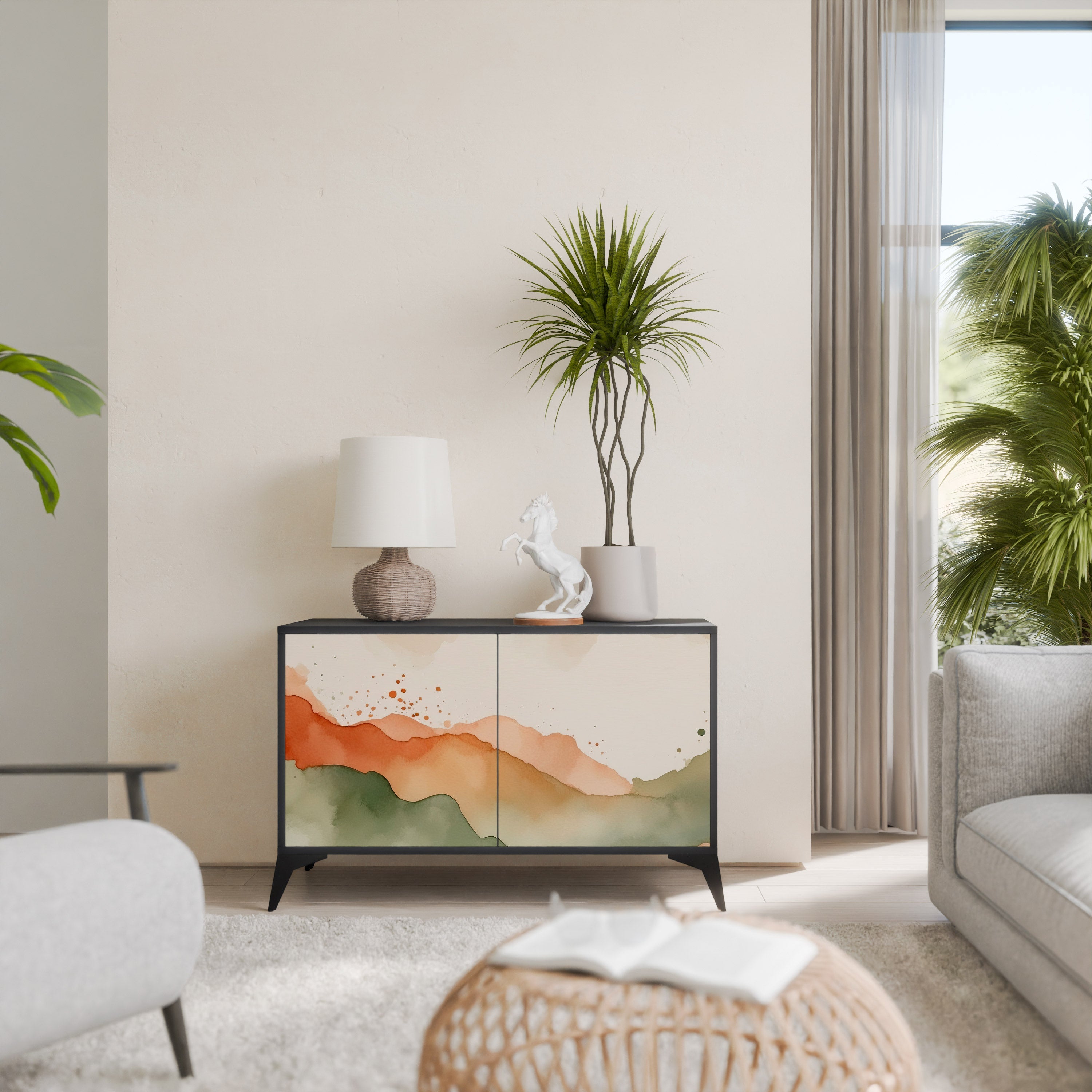 WATERCOLOUR PEAKS Sideboard mit 2 Türen in Schwarz