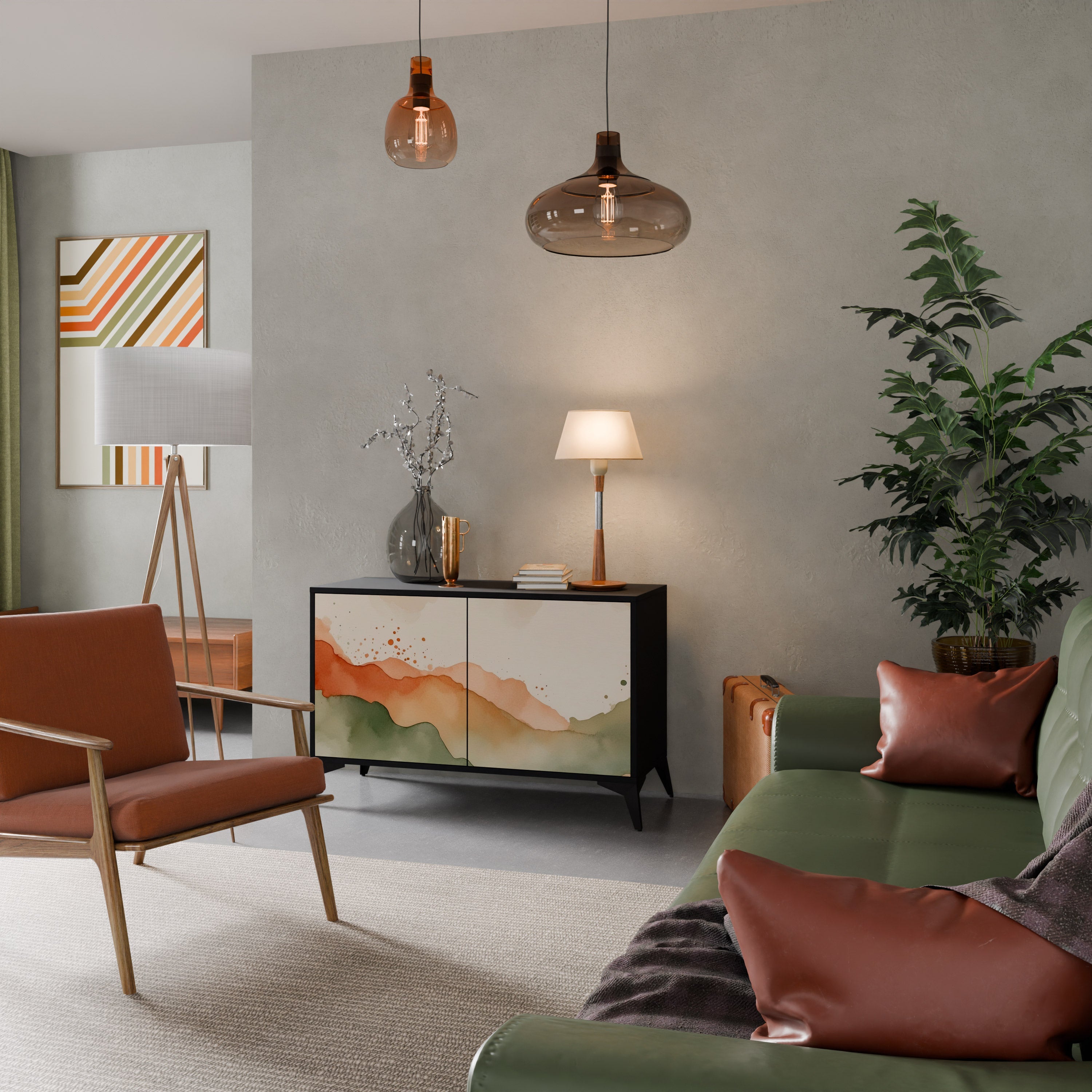 WATERCOLOUR PEAKS Sideboard mit 2 Türen in Schwarz