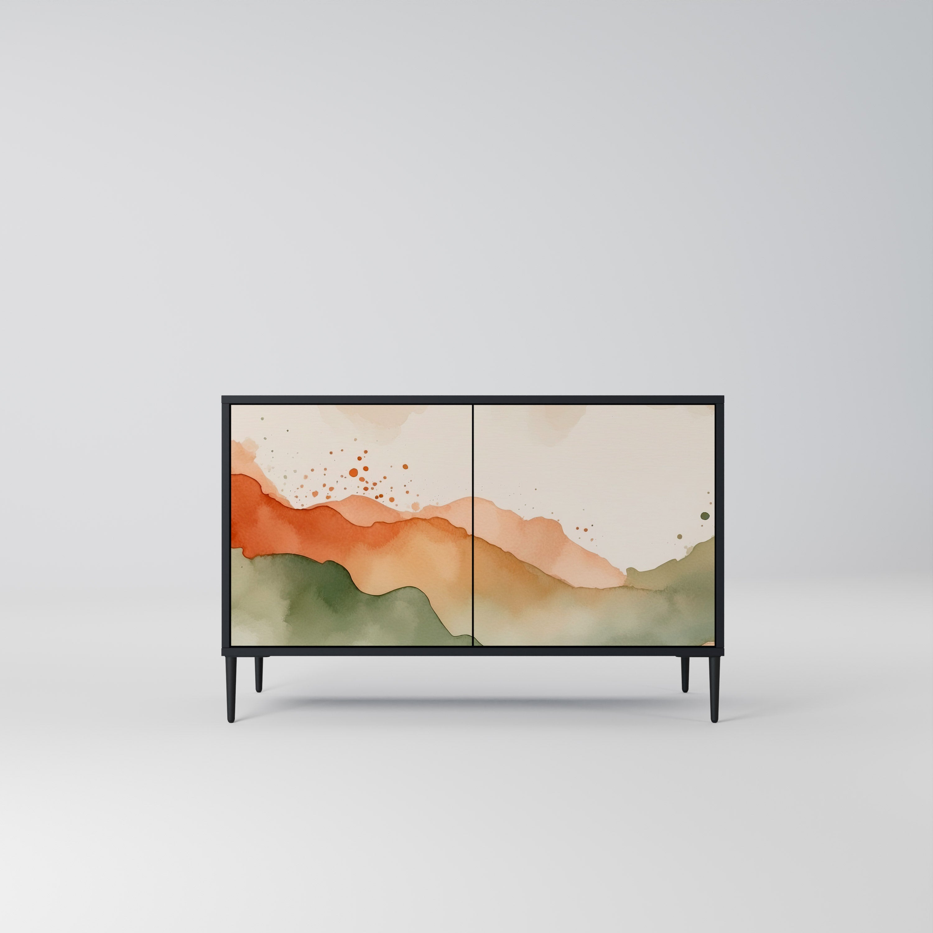 WATERCOLOUR PEAKS Sideboard mit 2 Türen in Schwarz