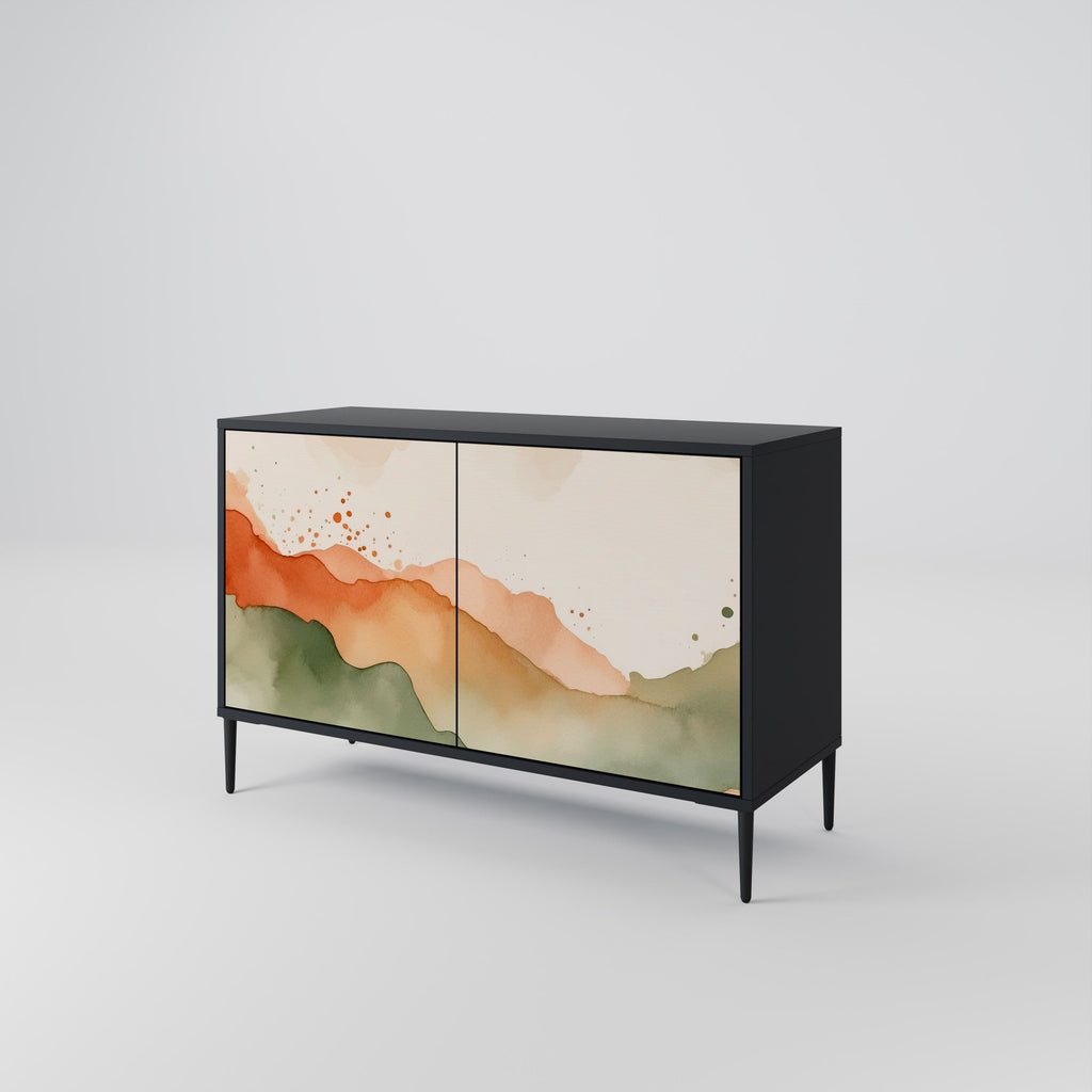 WATERCOLOUR PEAKS Sideboard mit 2 Türen in Schwarz