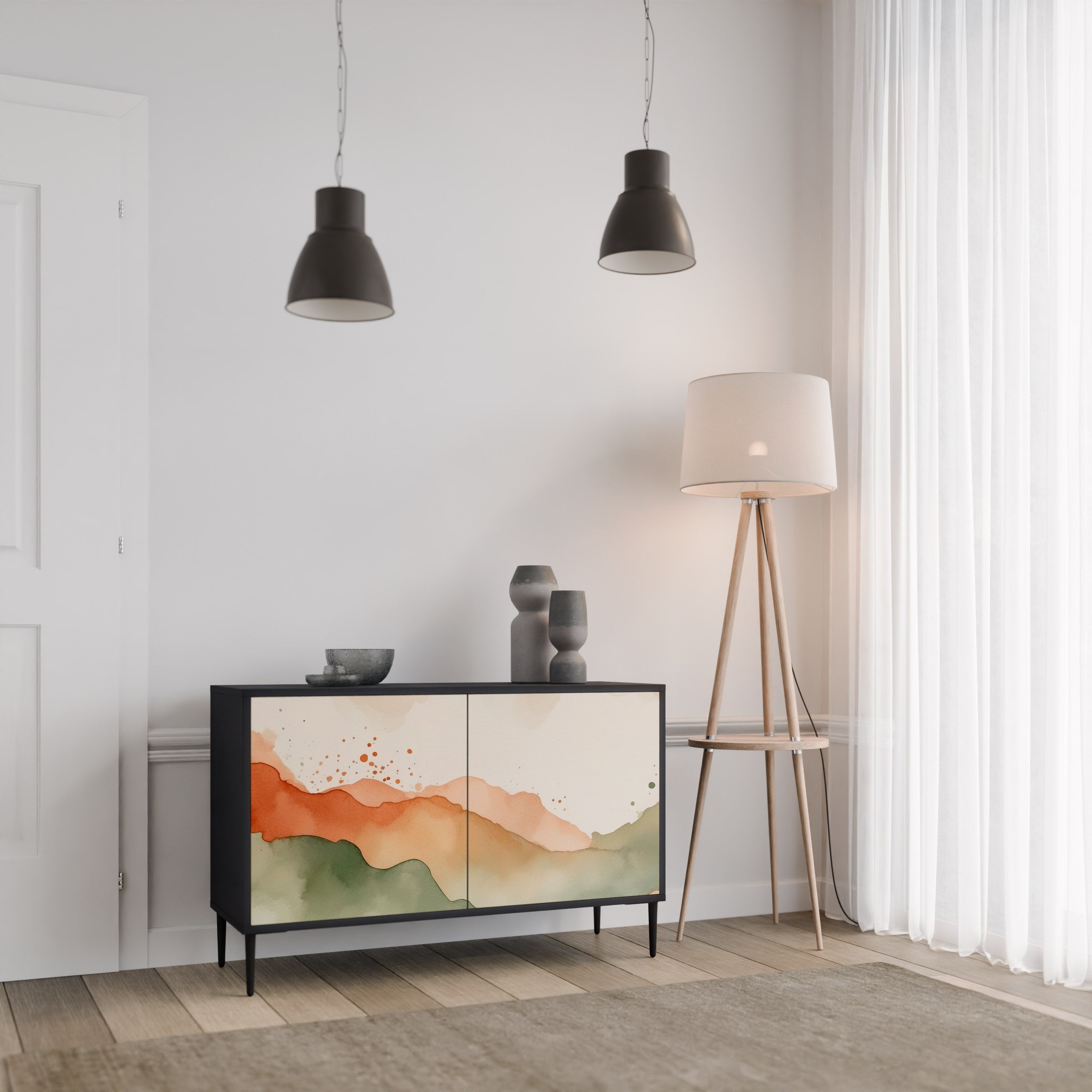 WATERCOLOUR PEAKS Sideboard mit 2 Türen in Schwarz