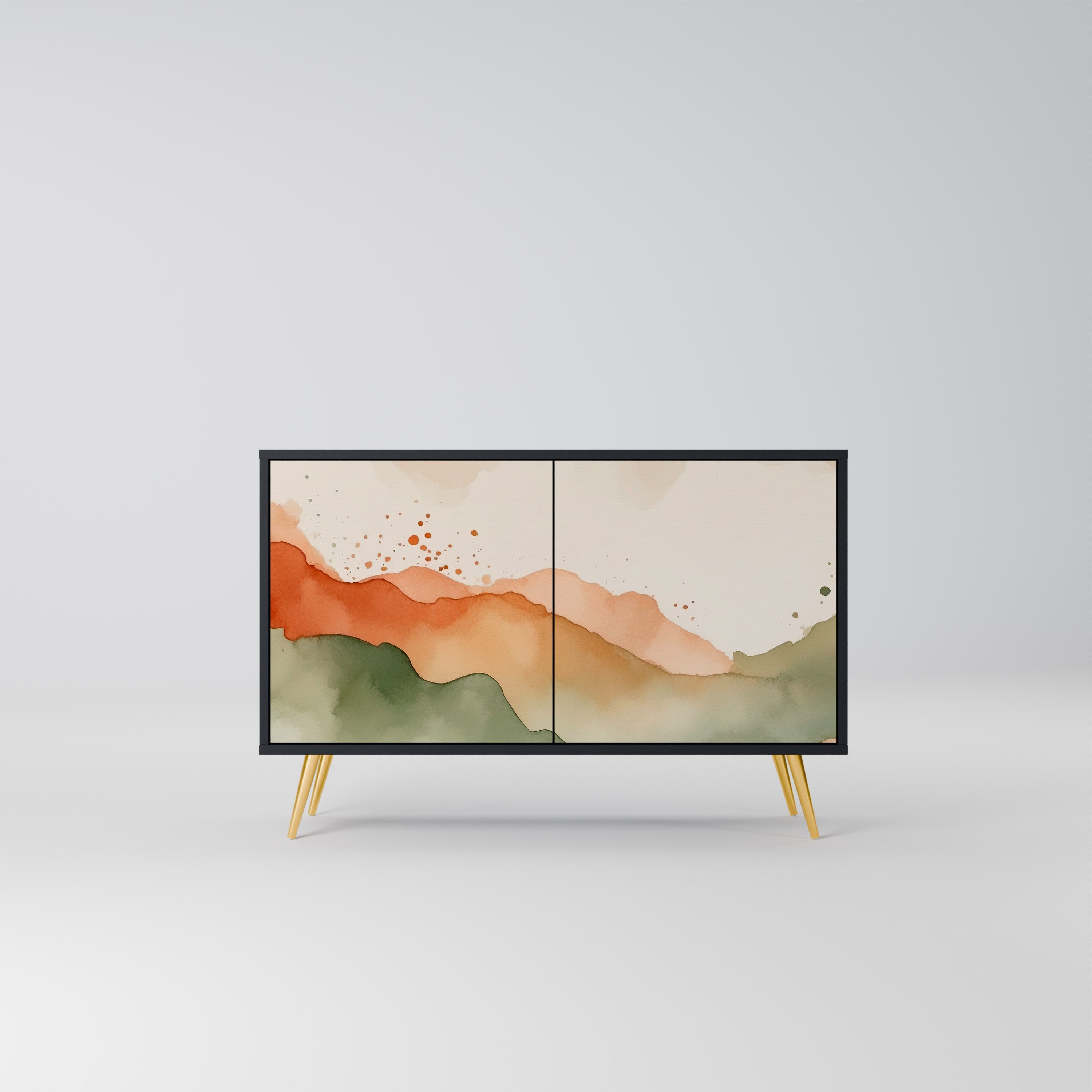 WATERCOLOUR PEAKS Sideboard mit 2 Türen in Schwarz