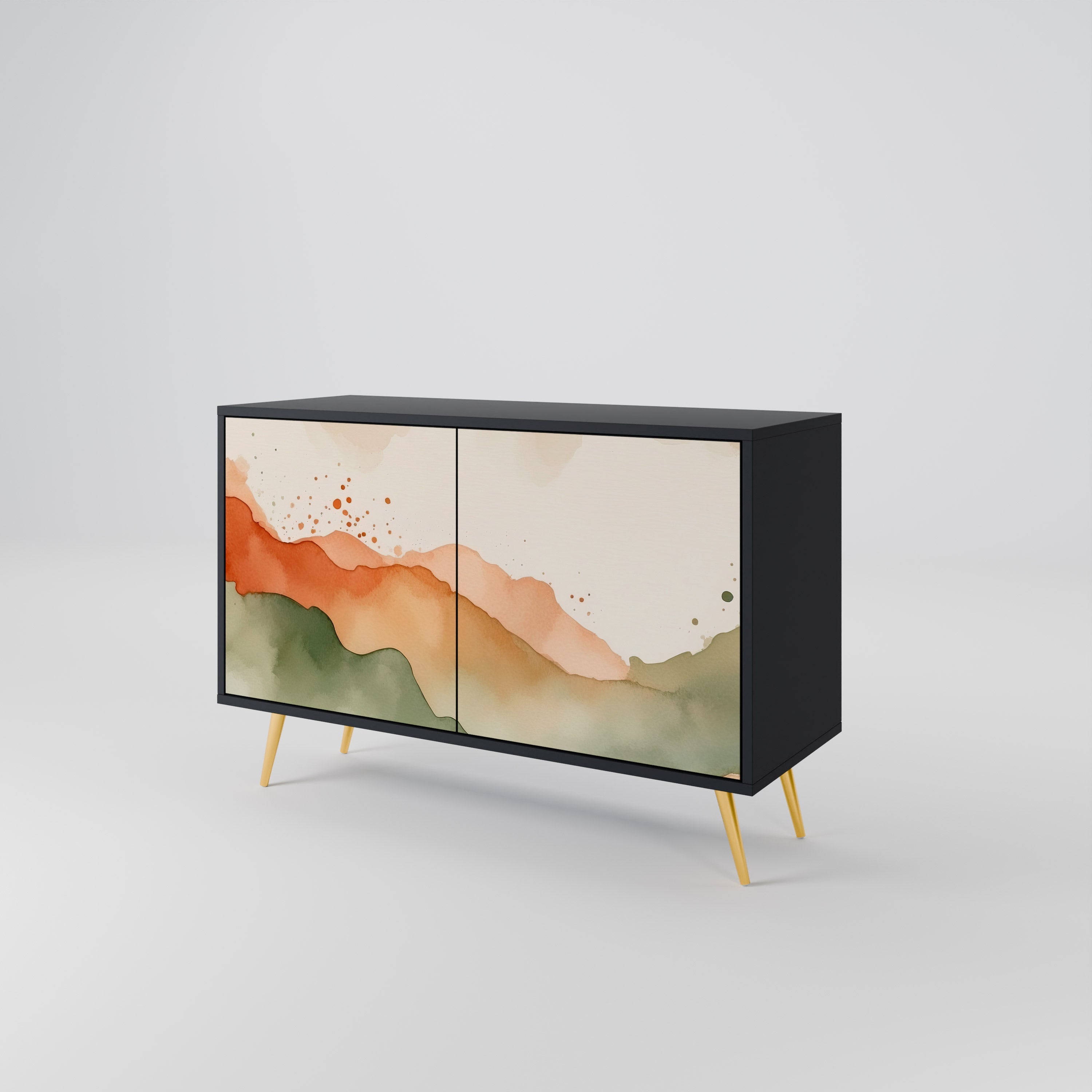 WATERCOLOUR PEAKS Sideboard mit 2 Türen in Schwarz