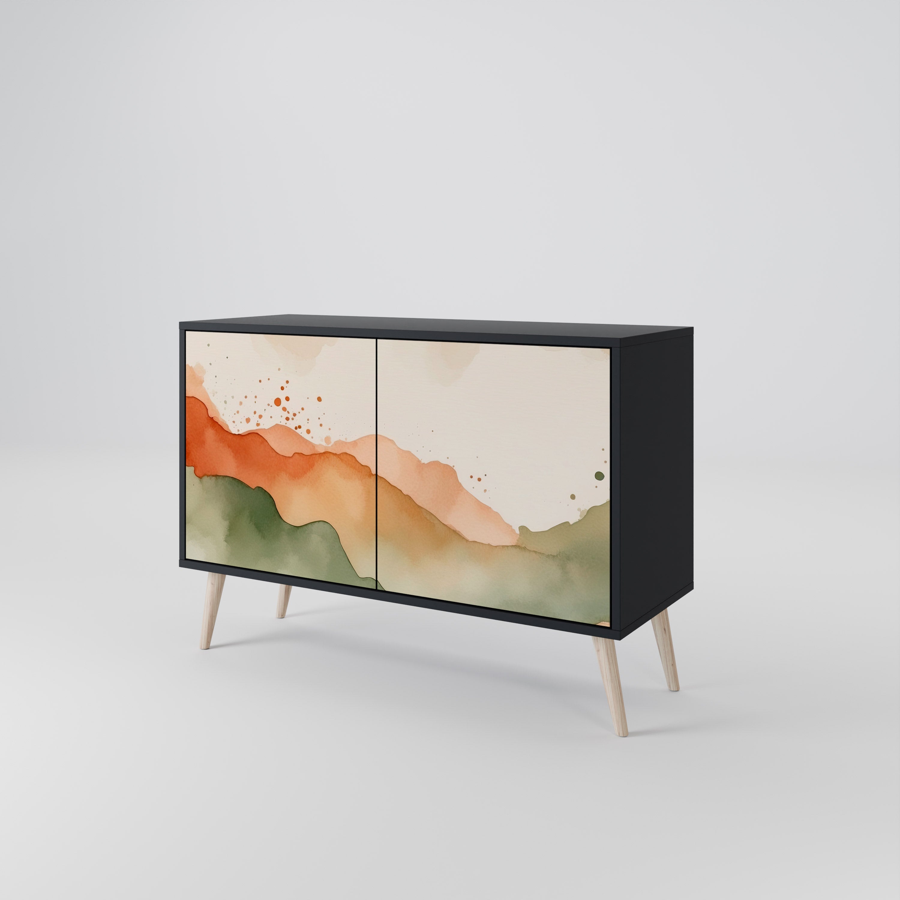 WATERCOLOUR PEAKS Sideboard mit 2 Türen in Schwarz