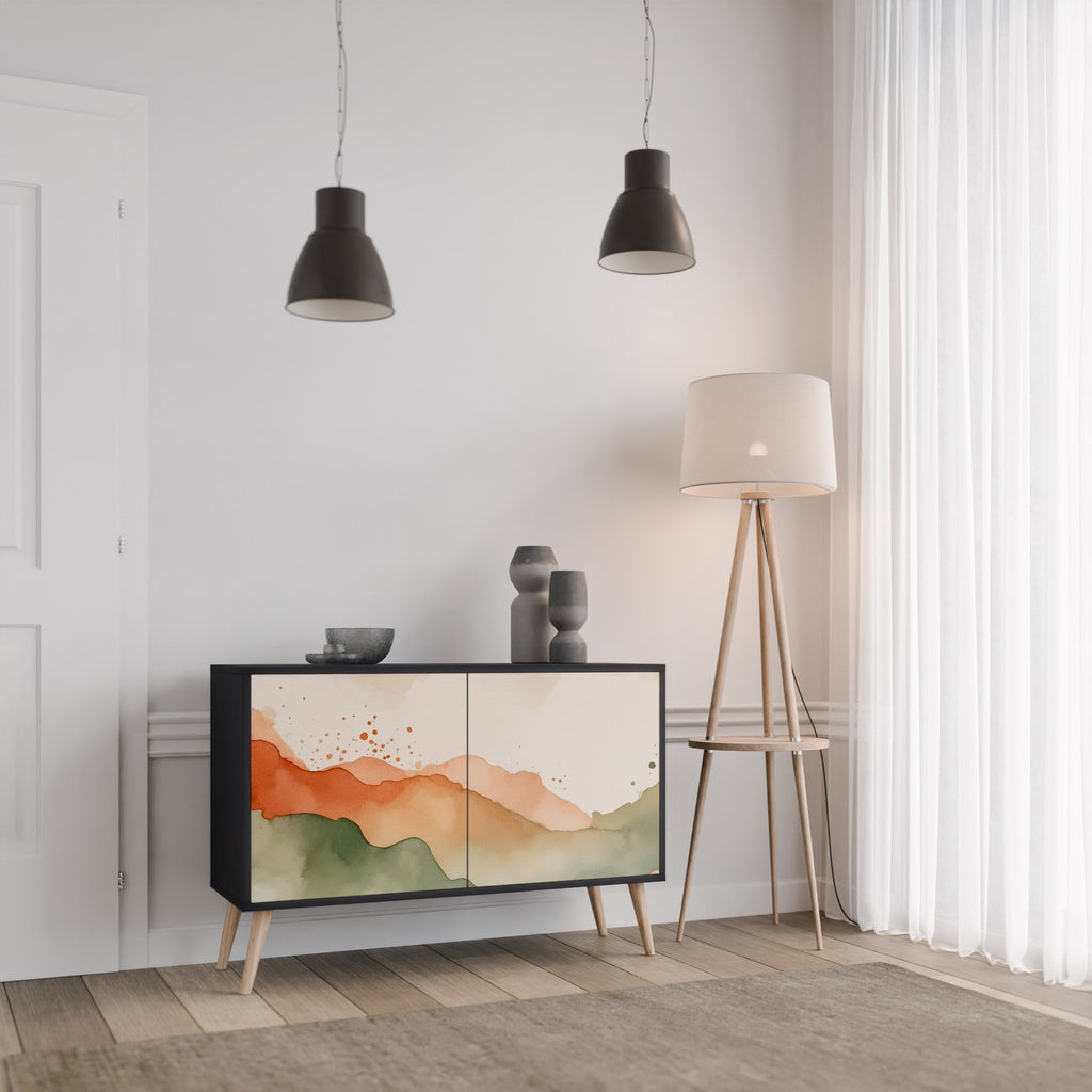 WATERCOLOUR PEAKS Sideboard mit 2 Türen in Schwarz