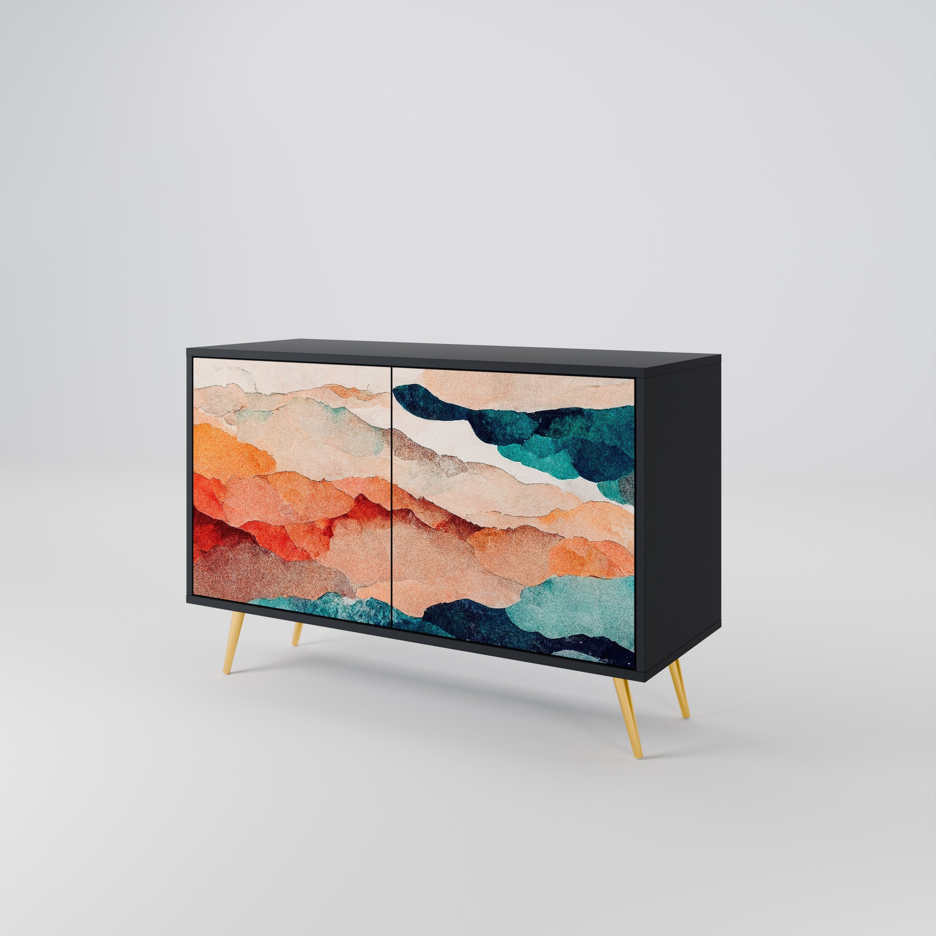 ABSTRACT LANDSCAPE Sideboard mit 2 Türen in Schwarz