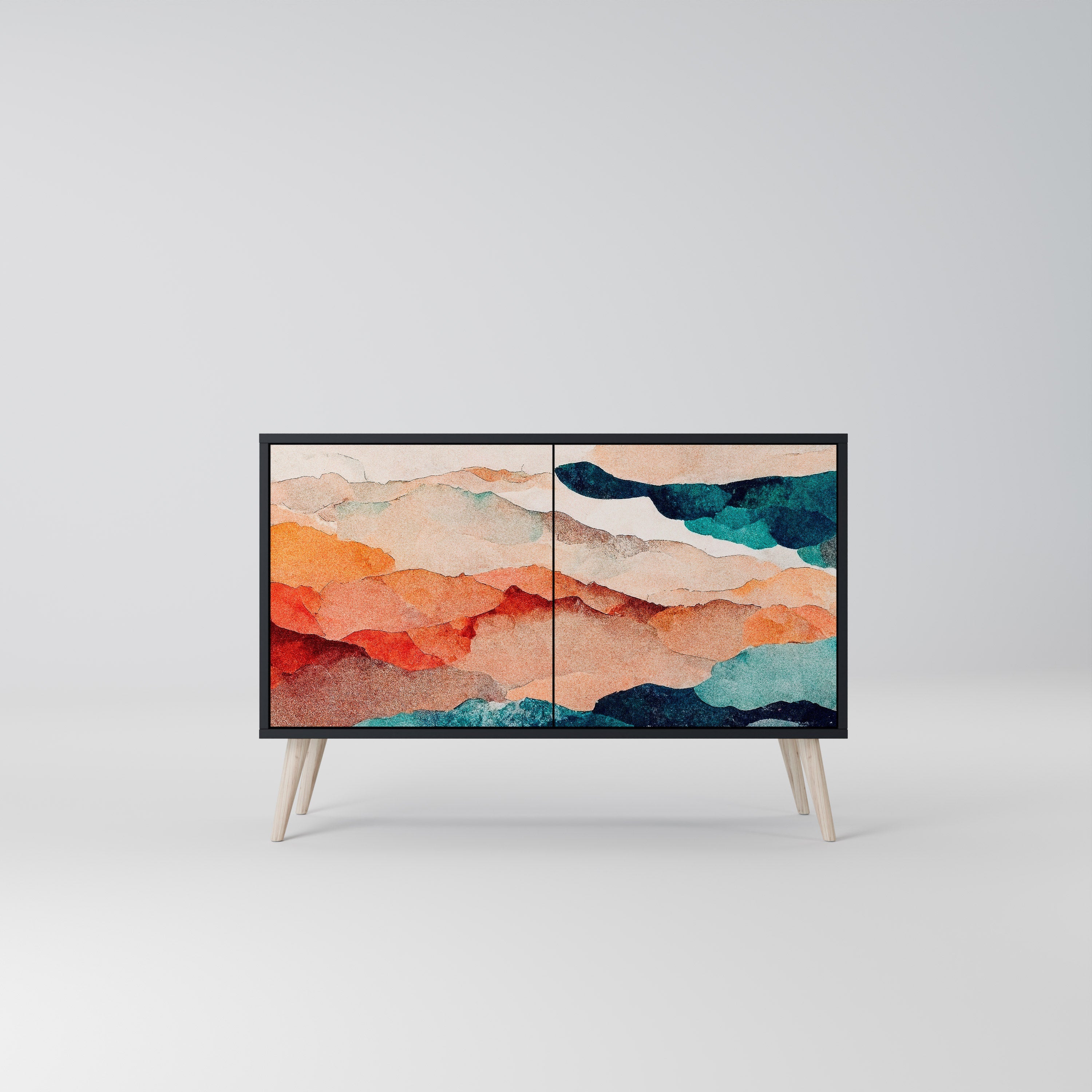 ABSTRACT LANDSCAPE Sideboard mit 2 Türen in Schwarz