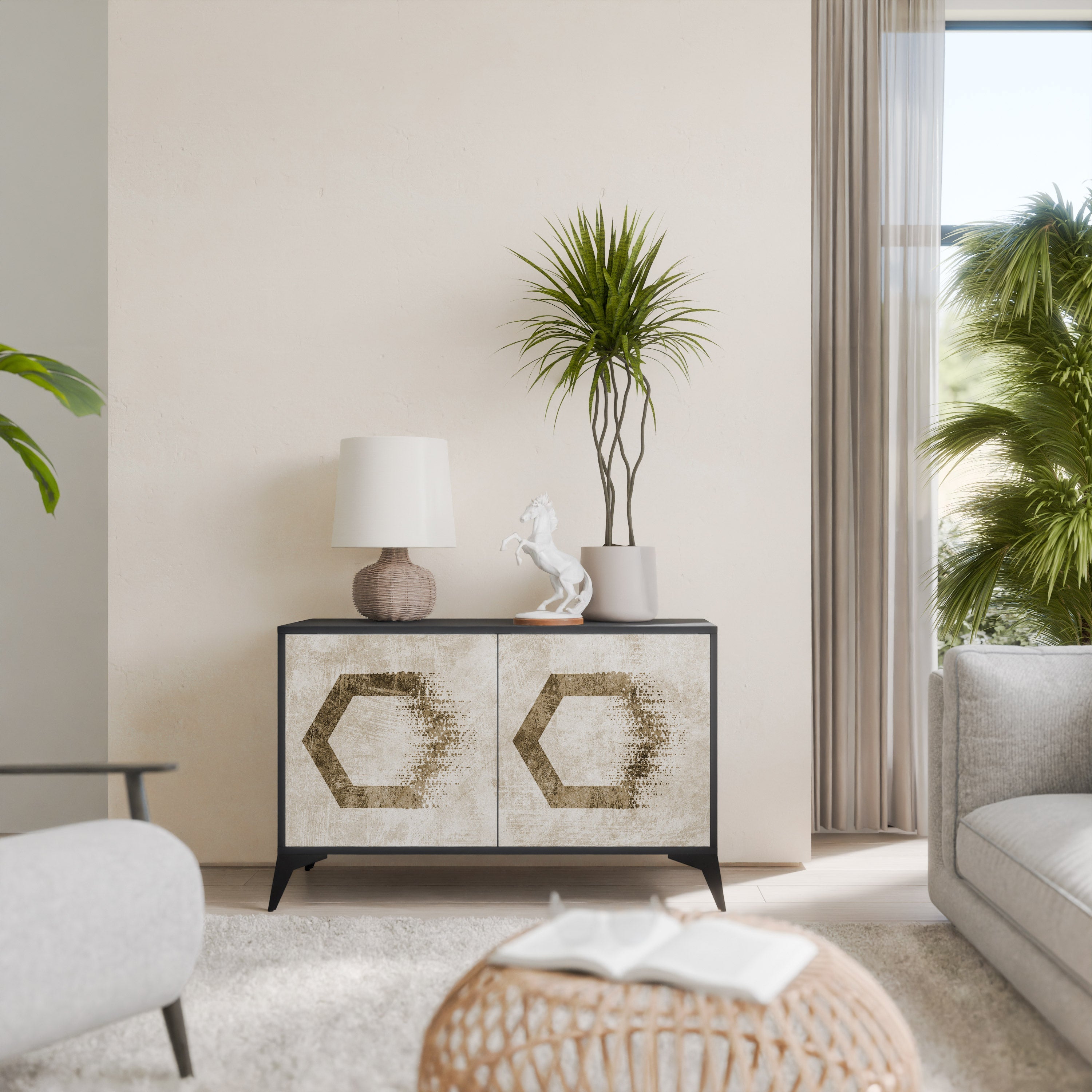 HEXAGONAL SHAPES Sideboard mit 2 Türen in Schwarz