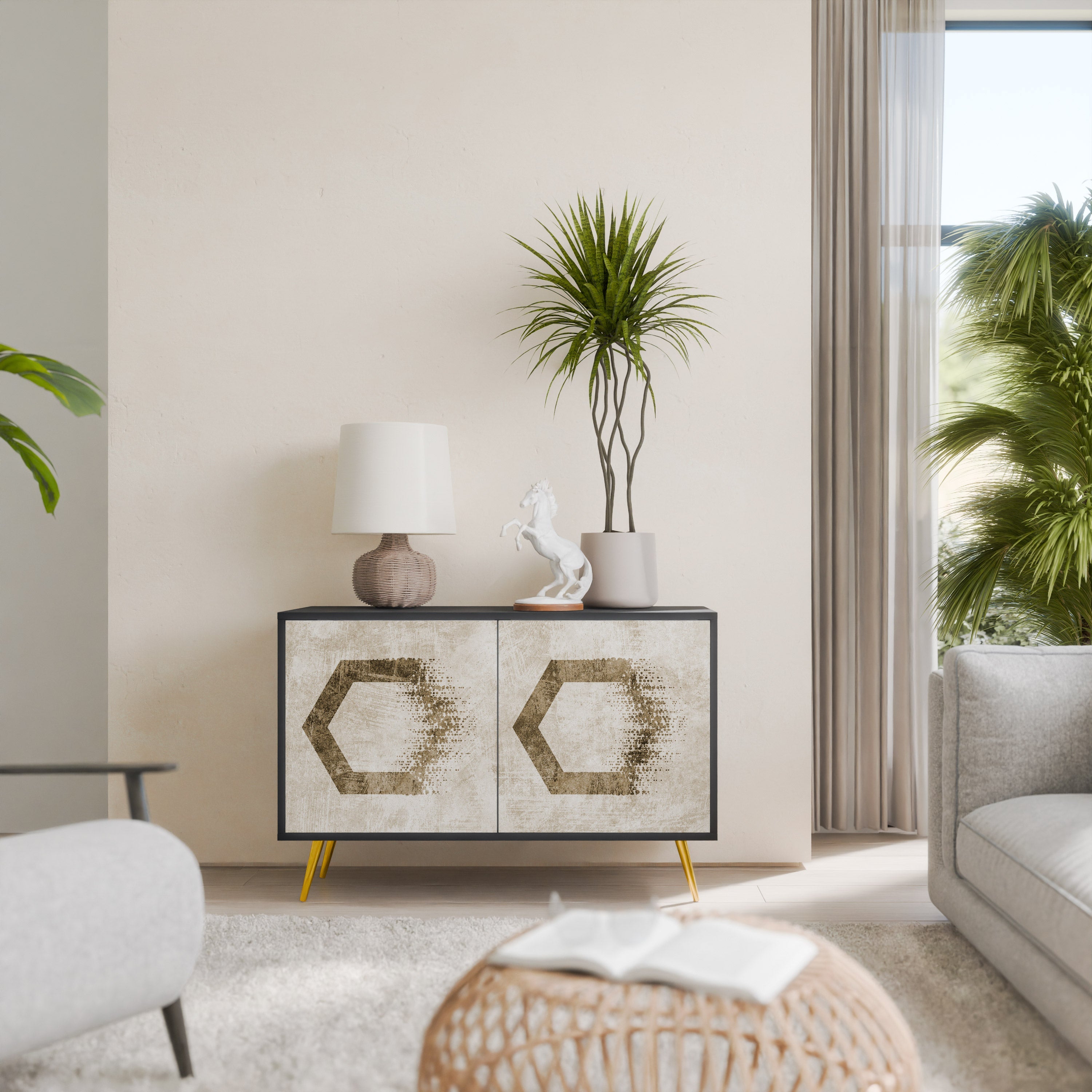 HEXAGONAL SHAPES Sideboard mit 2 Türen in Schwarz