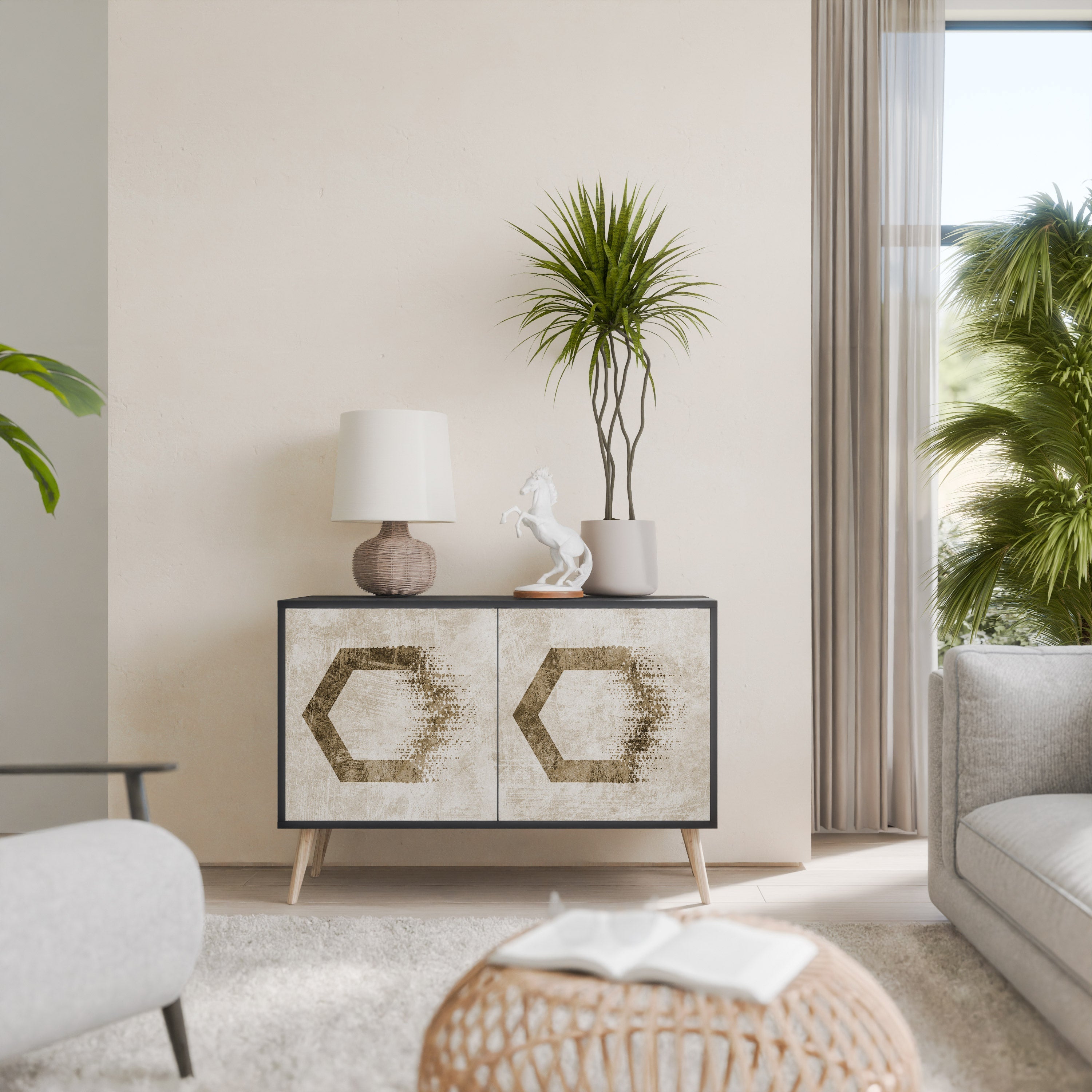 HEXAGONAL SHAPES Sideboard mit 2 Türen in Schwarz