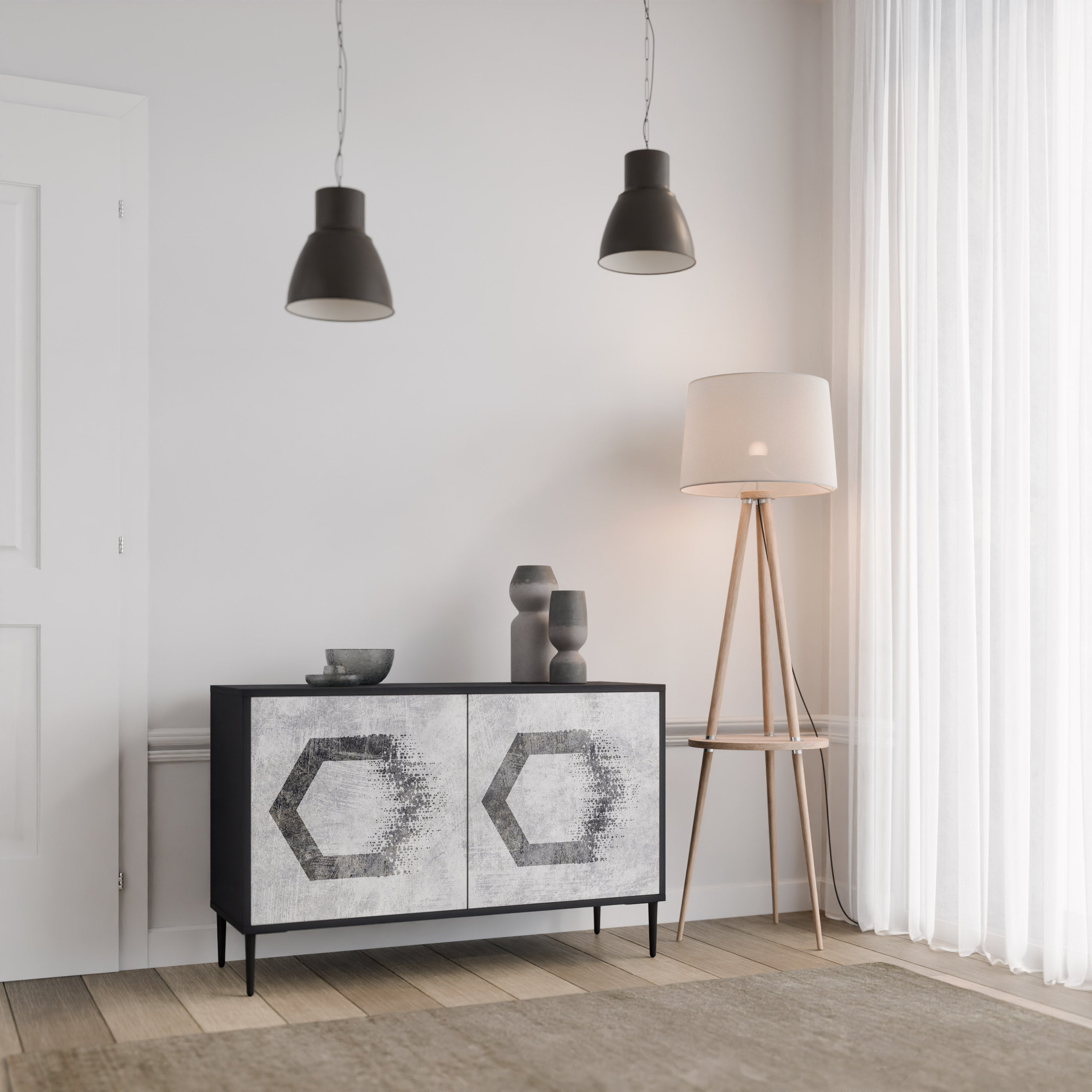 HEXAGONAL FIGURES Sideboard mit 2 Türen in Schwarz