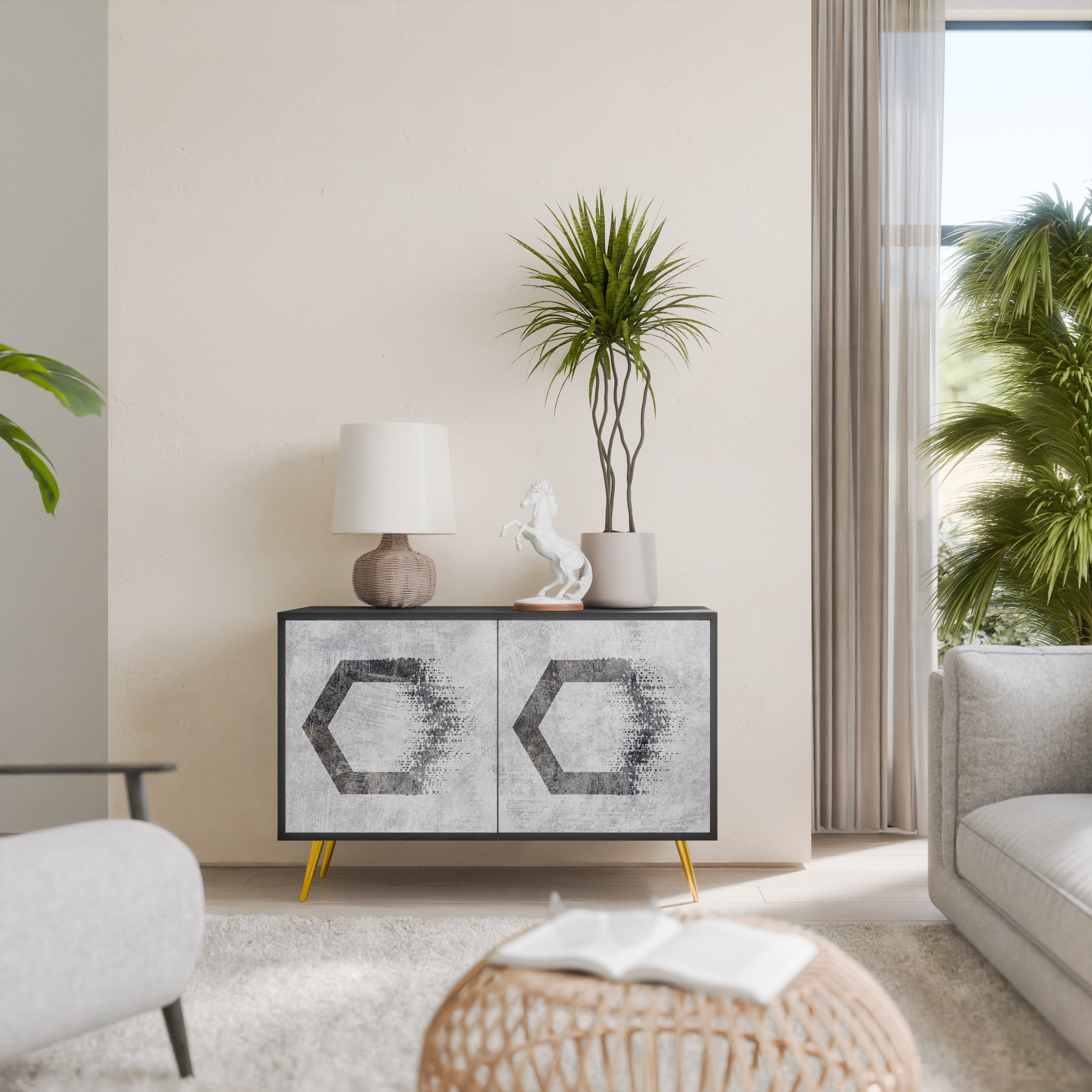 HEXAGONAL FIGURES Sideboard mit 2 Türen in Schwarz