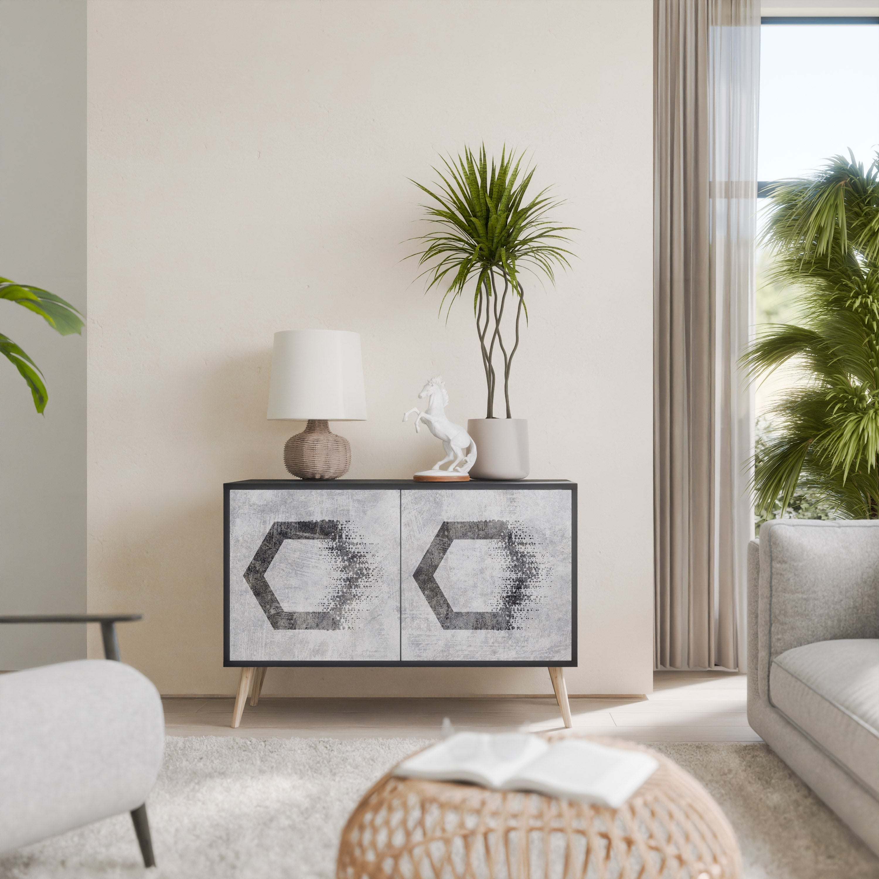 HEXAGONAL FIGURES Sideboard mit 2 Türen in Schwarz