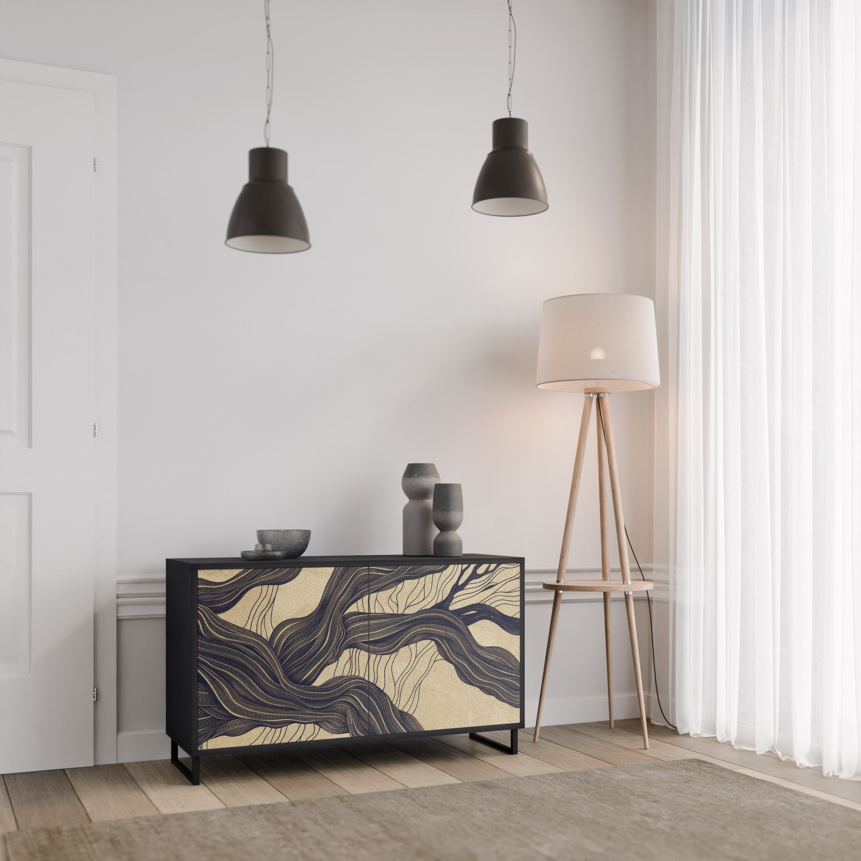 UNIFIED FRAGMENTS 2-Door Sideboard in Black Finish