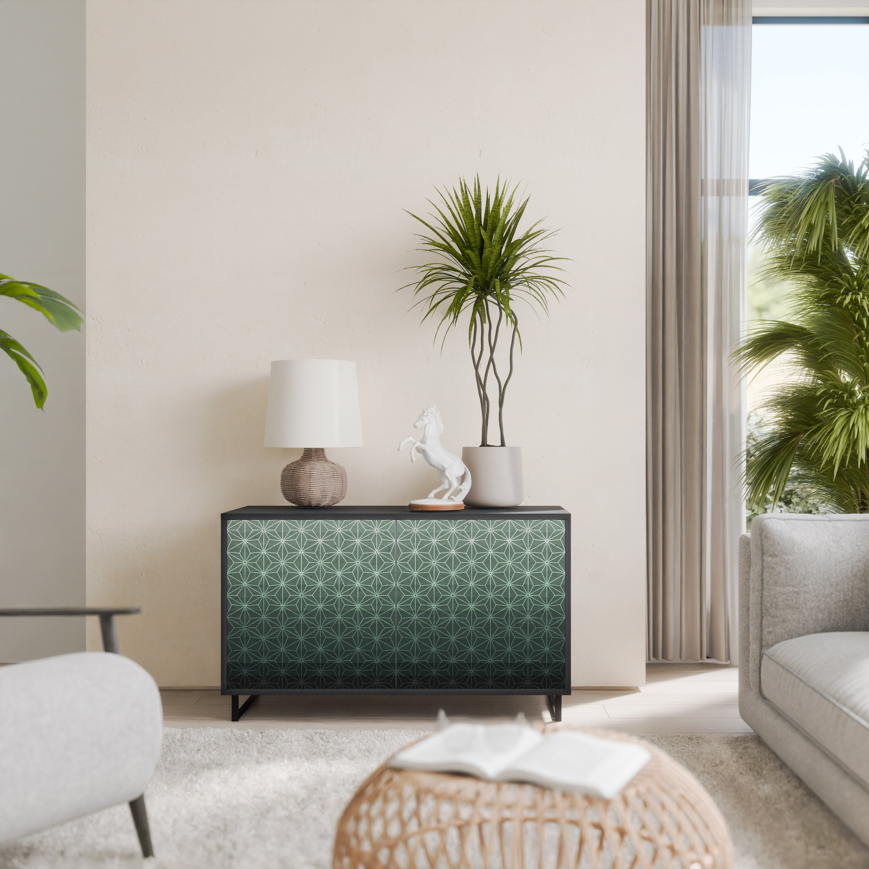 ORNAMENTAL GLIMMER Sideboard mit 2 Türen in Schwarz