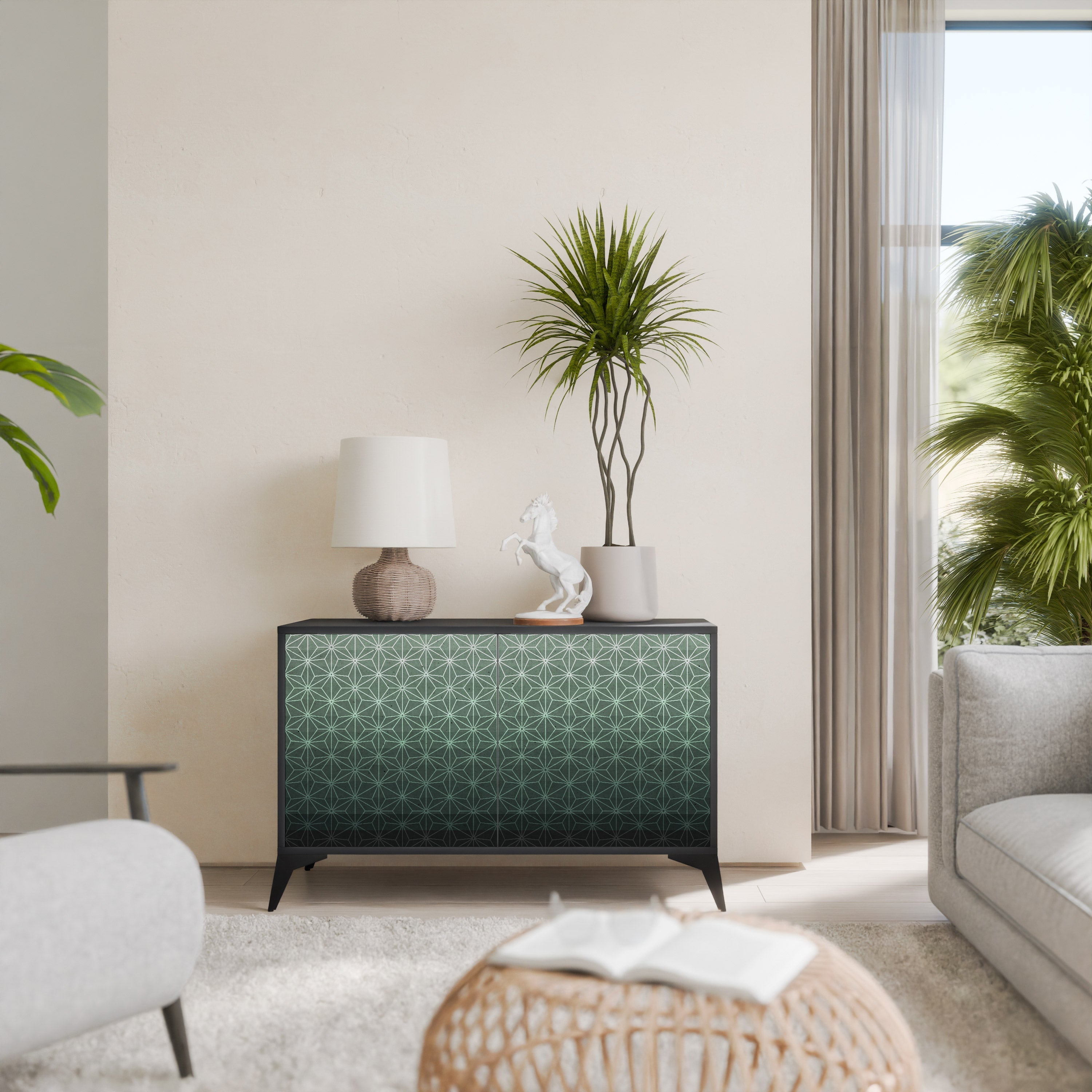 ORNAMENTAL GLIMMER Sideboard mit 2 Türen in Schwarz