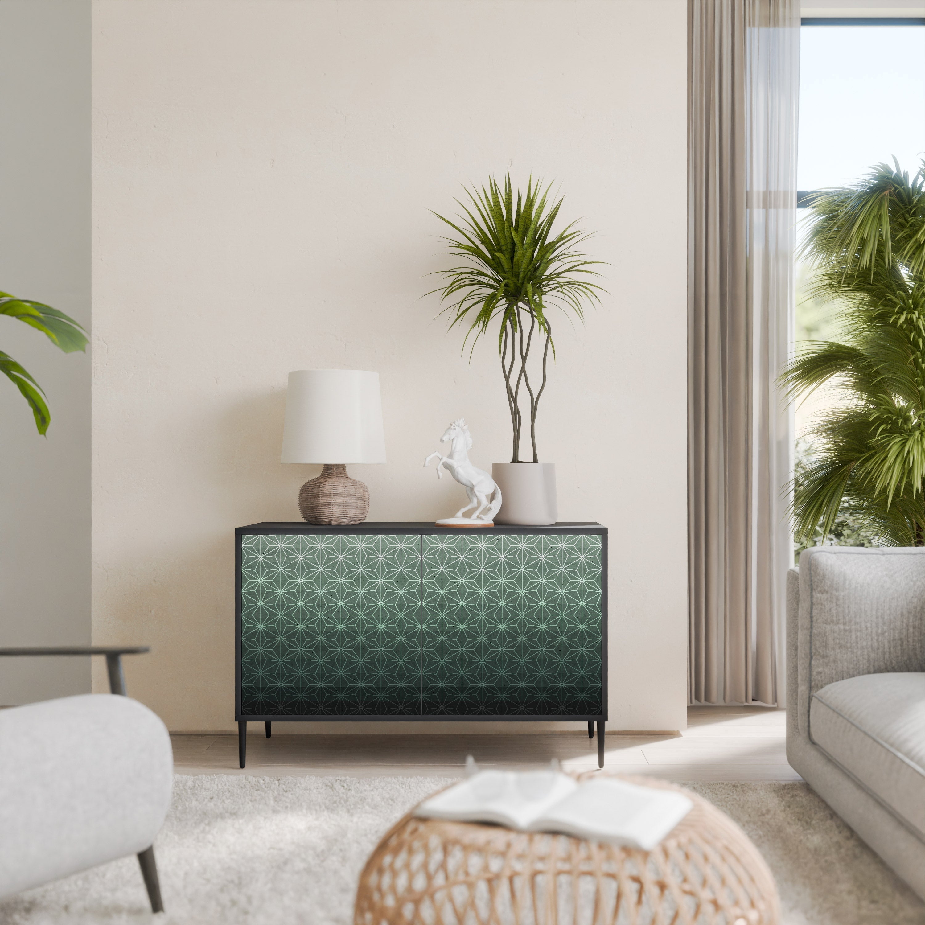 ORNAMENTAL GLIMMER Sideboard mit 2 Türen in Schwarz