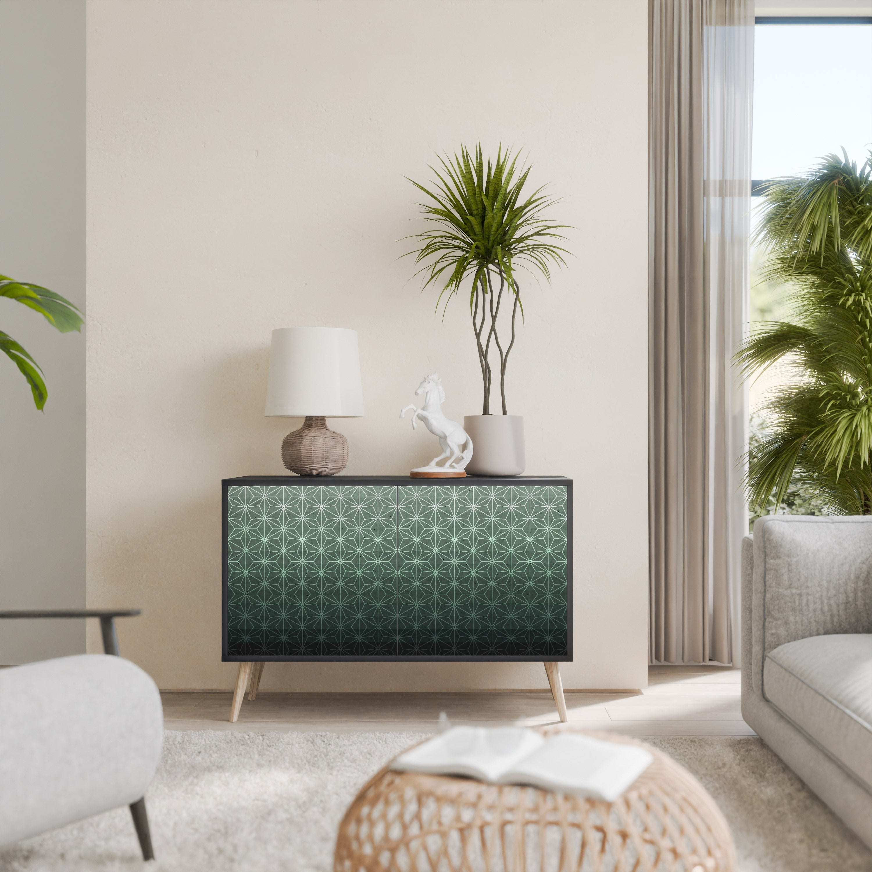 ORNAMENTAL GLIMMER Sideboard mit 2 Türen in Schwarz