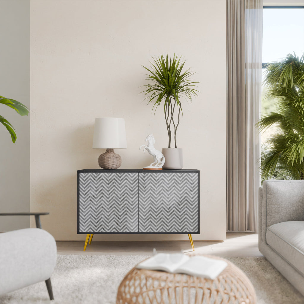 CONCRETE ZIG ZAG Sideboard mit 2 Türen in Schwarz