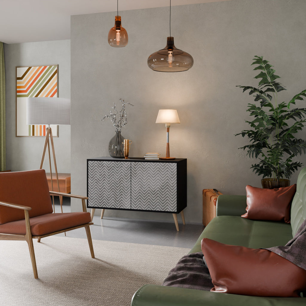 CONCRETE ZIG ZAG Sideboard mit 2 Türen in Schwarz