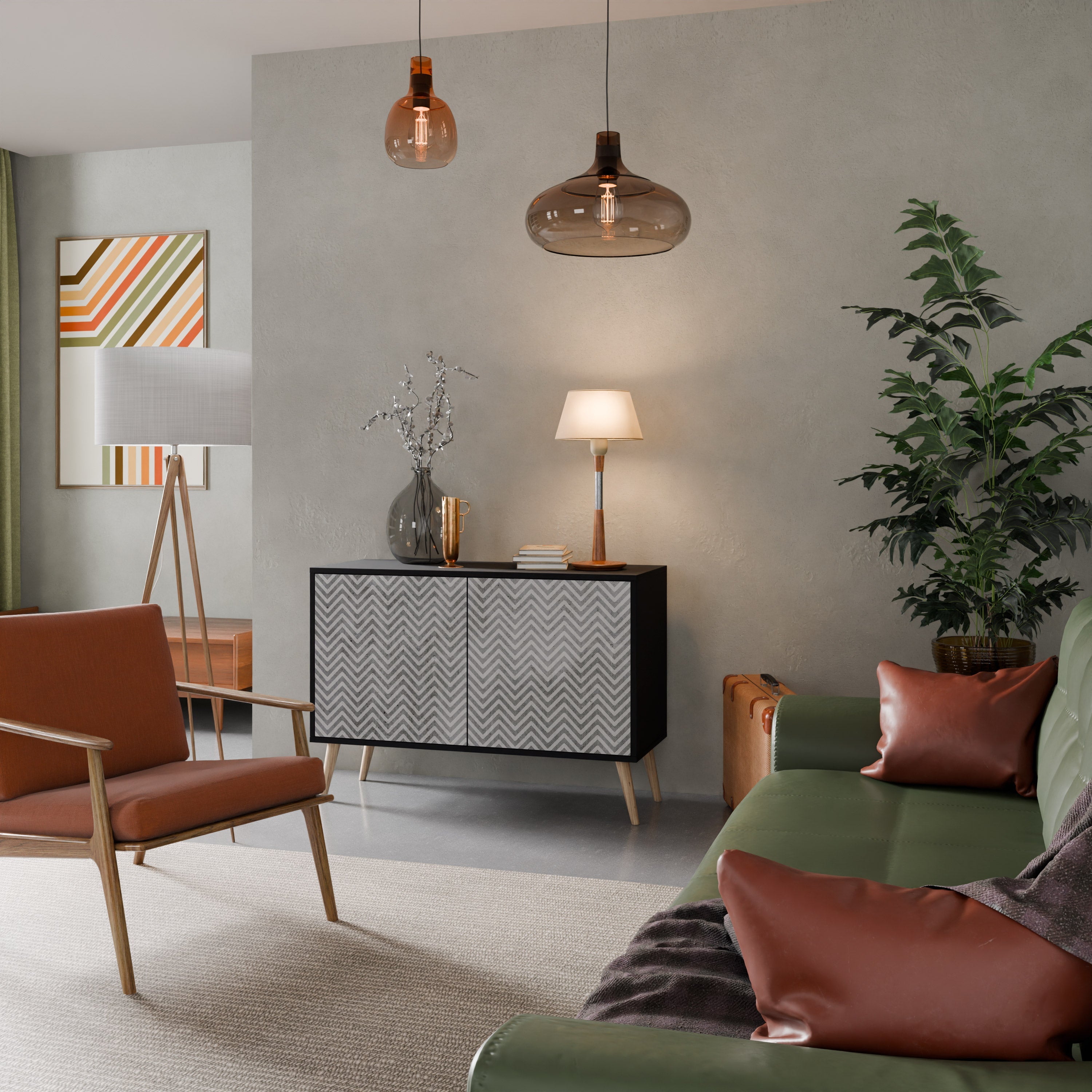 CONCRETE ZIG ZAG Sideboard mit 2 Türen in Schwarz