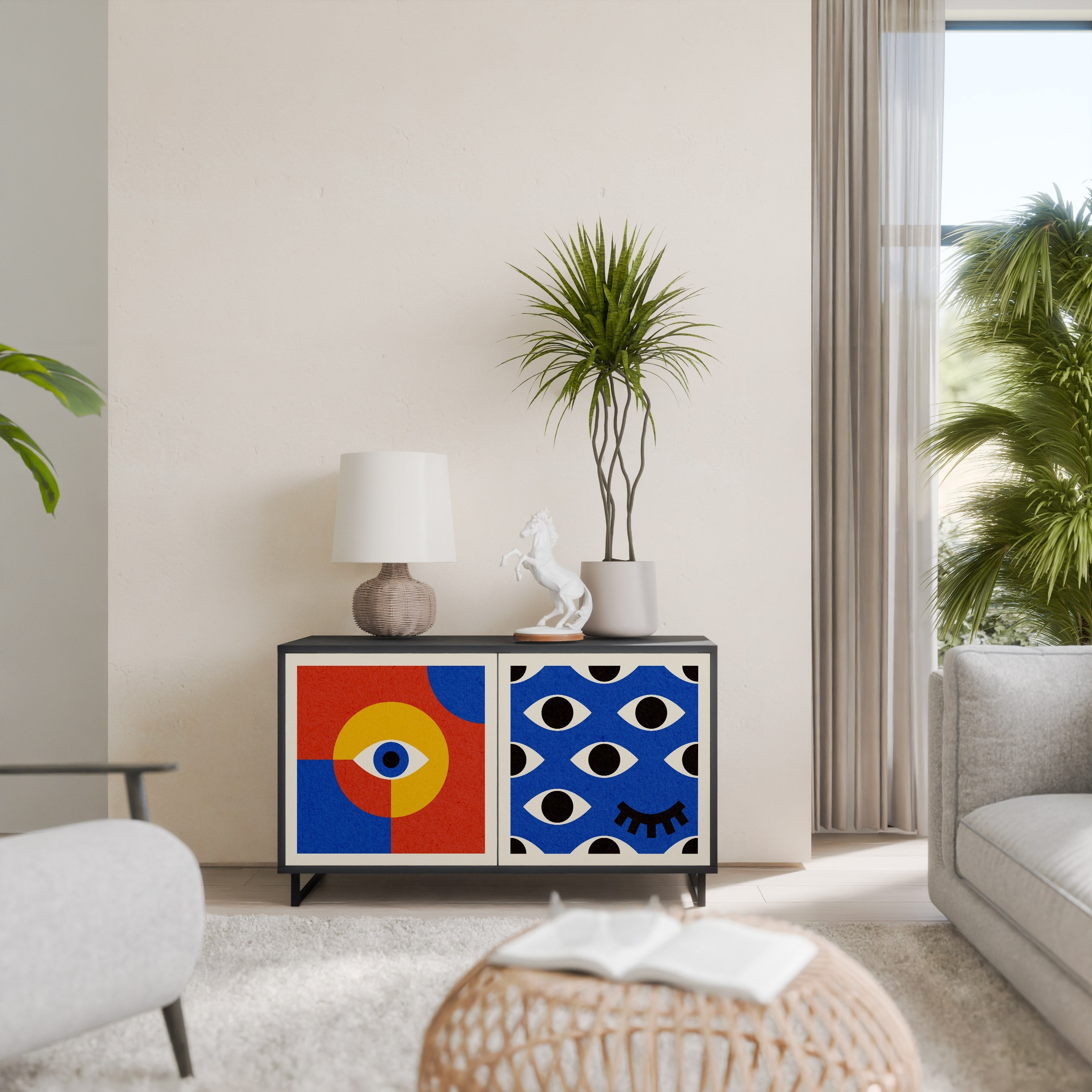 GEOMETRIC EYES Sideboard mit 2 Türen in Schwarz