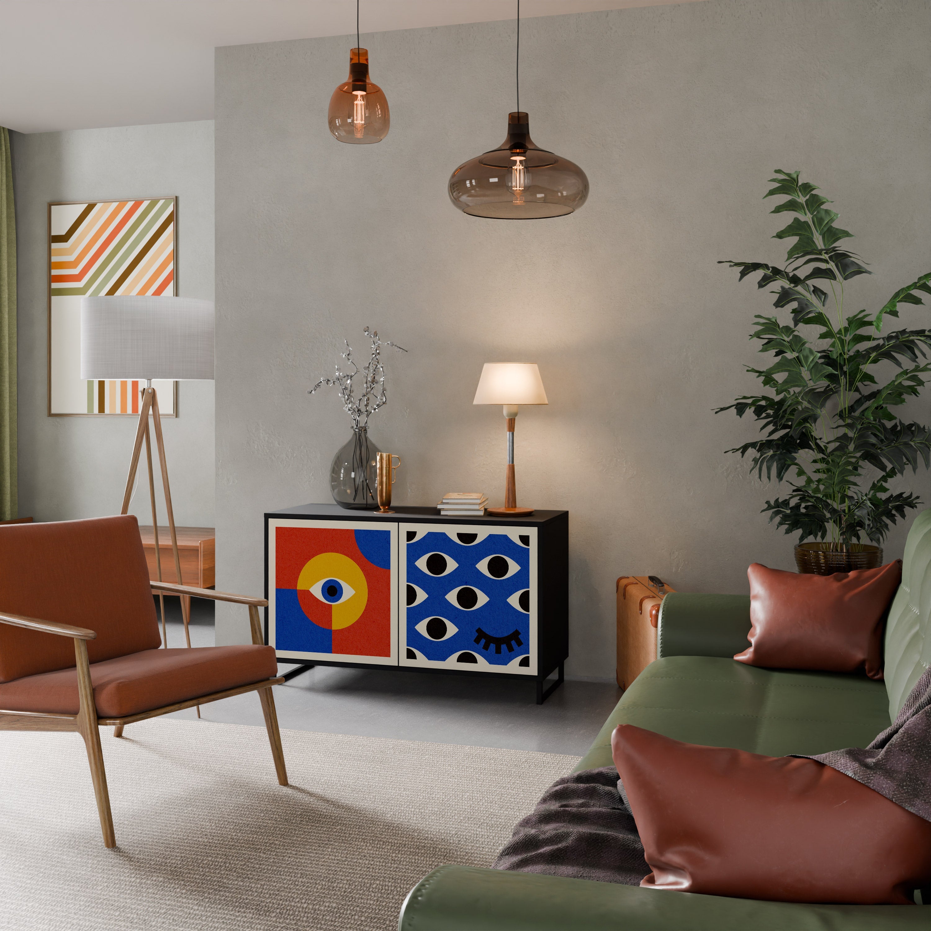 GEOMETRIC EYES Sideboard mit 2 Türen in Schwarz