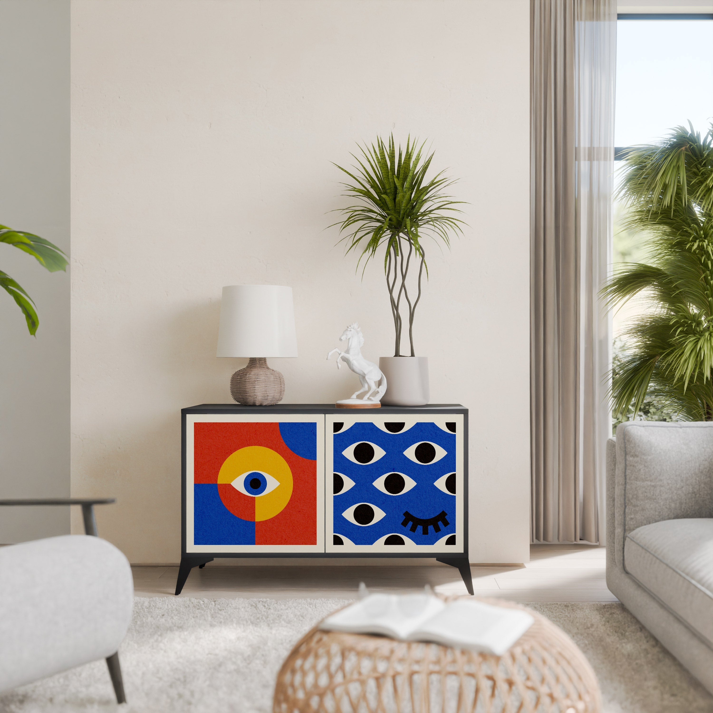 GEOMETRIC EYES Sideboard mit 2 Türen in Schwarz