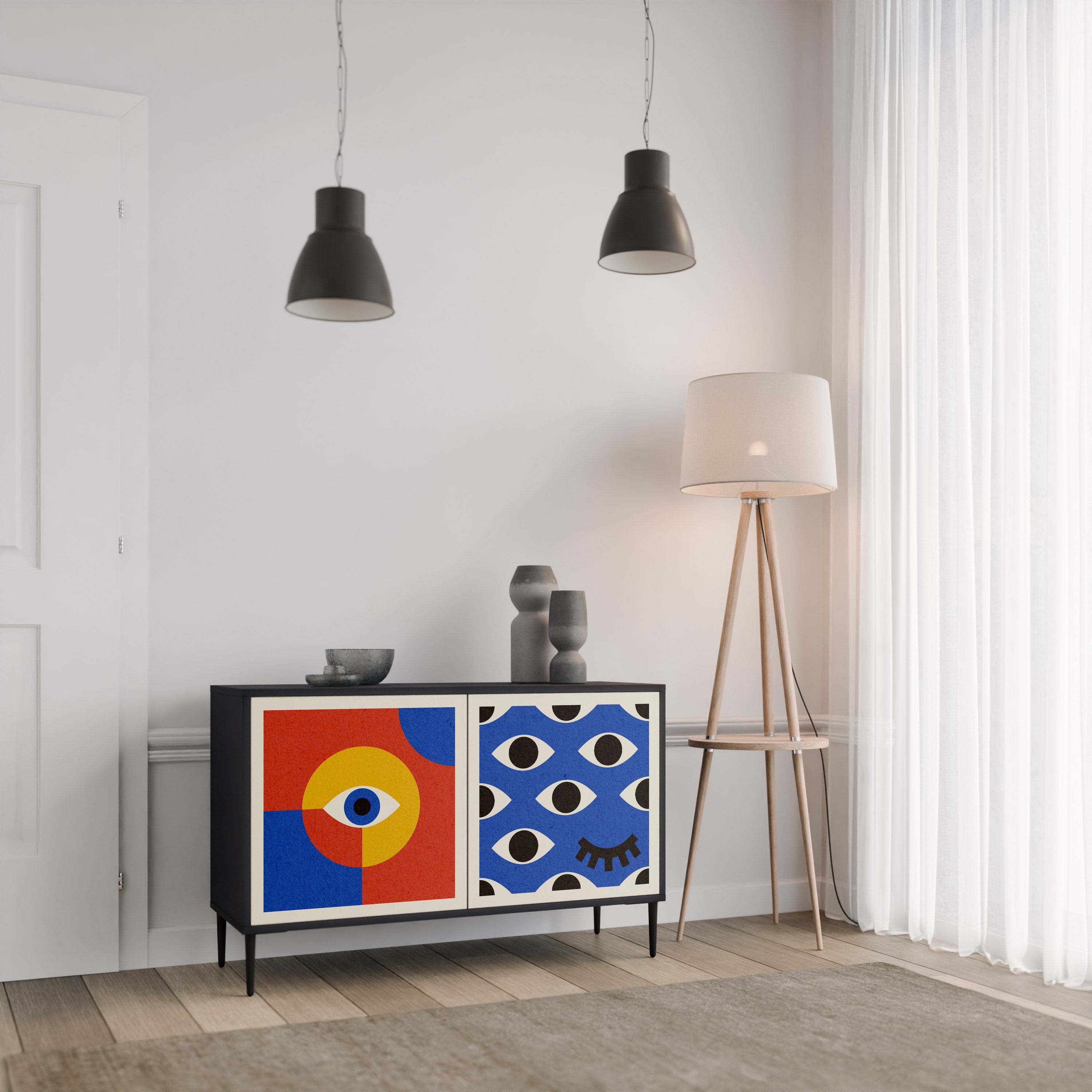 GEOMETRIC EYES Sideboard mit 2 Türen in Schwarz