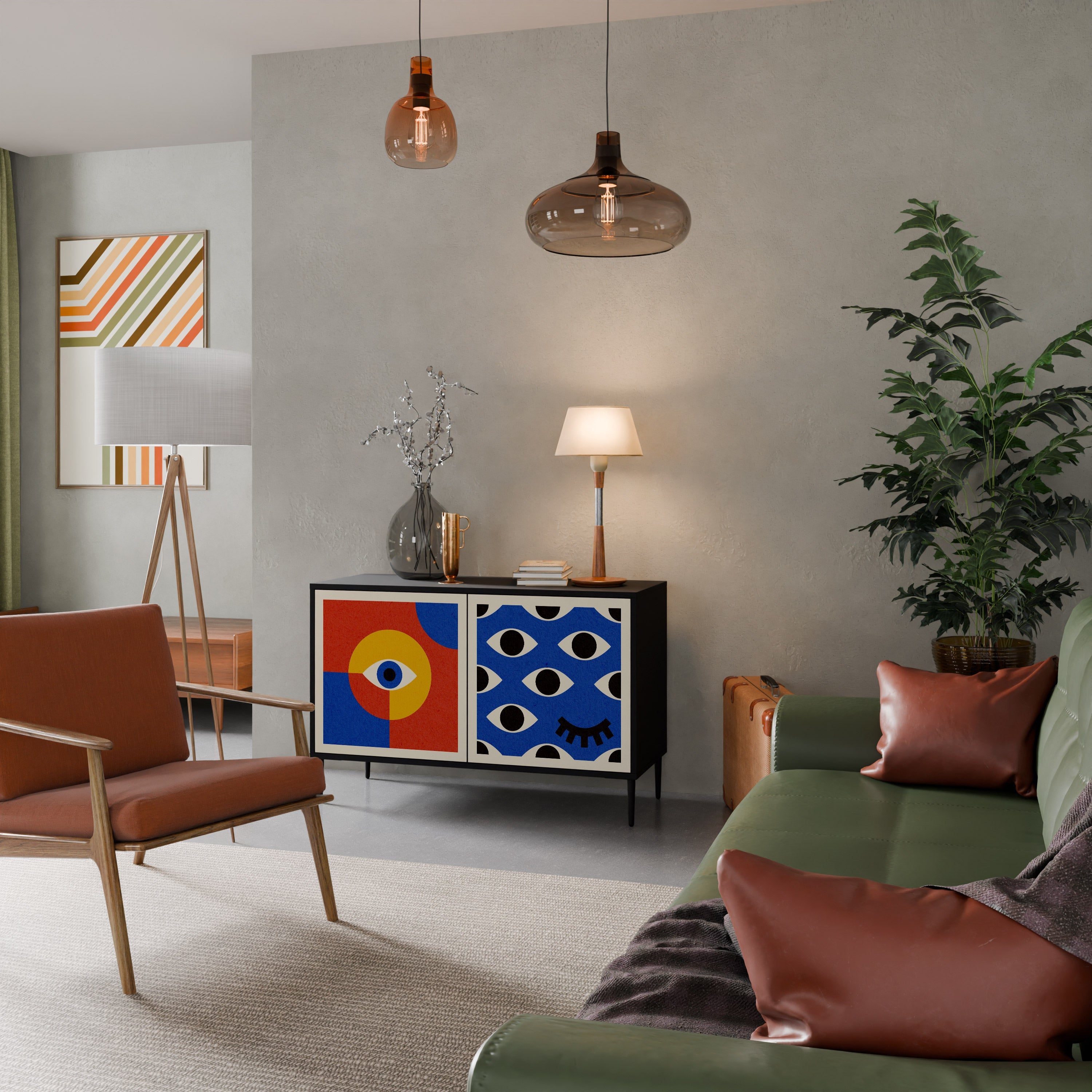 GEOMETRIC EYES Sideboard mit 2 Türen in Schwarz