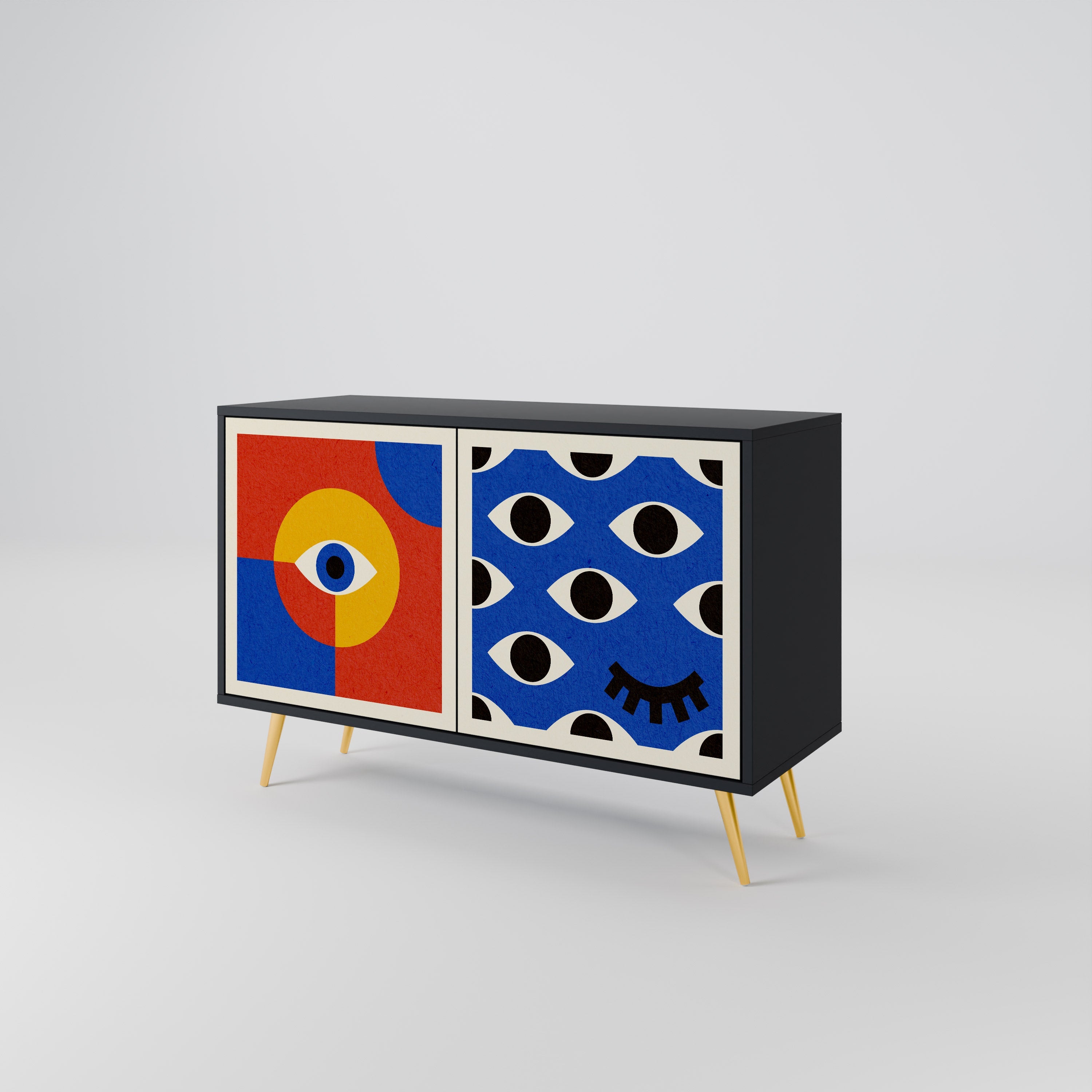 GEOMETRIC EYES Sideboard mit 2 Türen in Schwarz