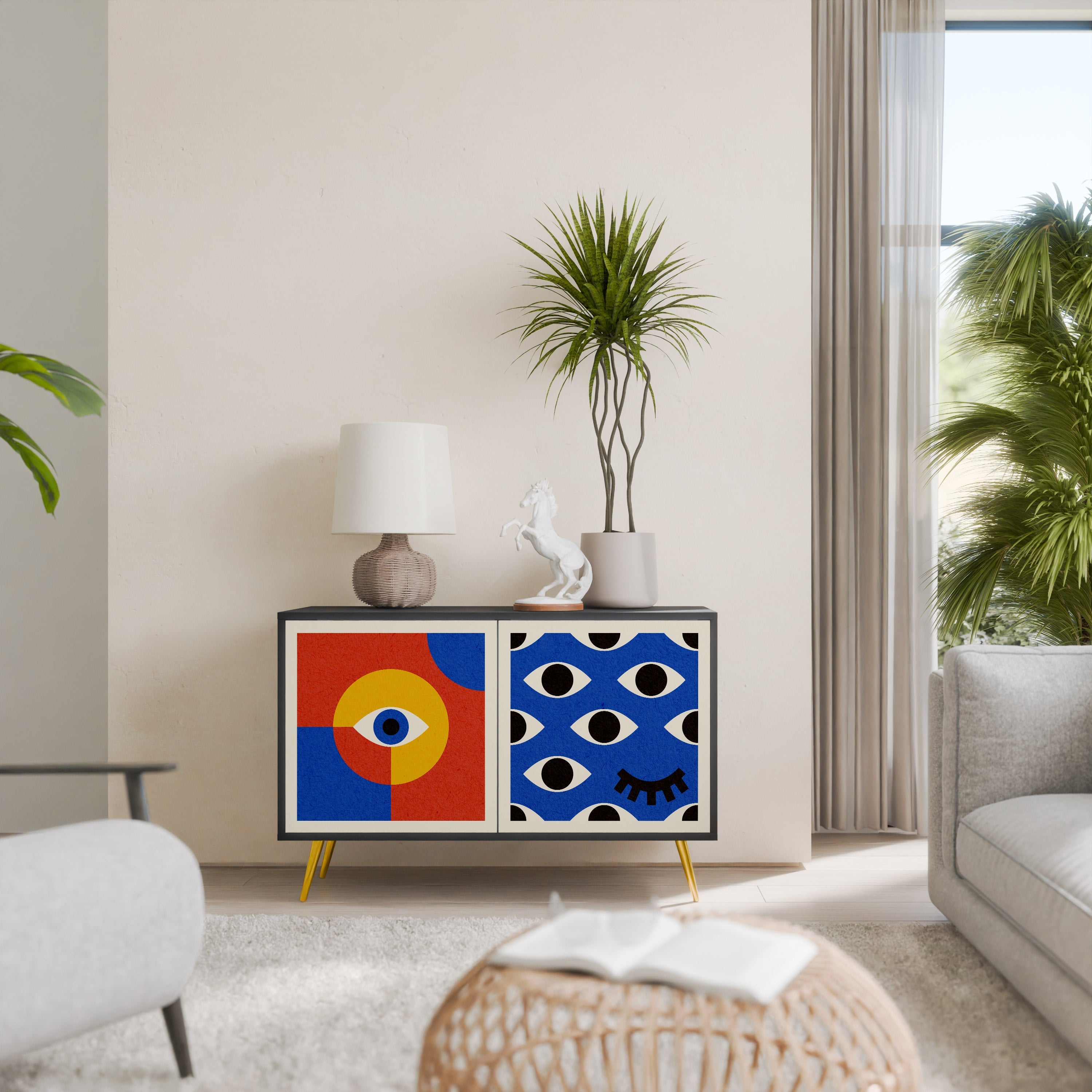 GEOMETRIC EYES Sideboard mit 2 Türen in Schwarz