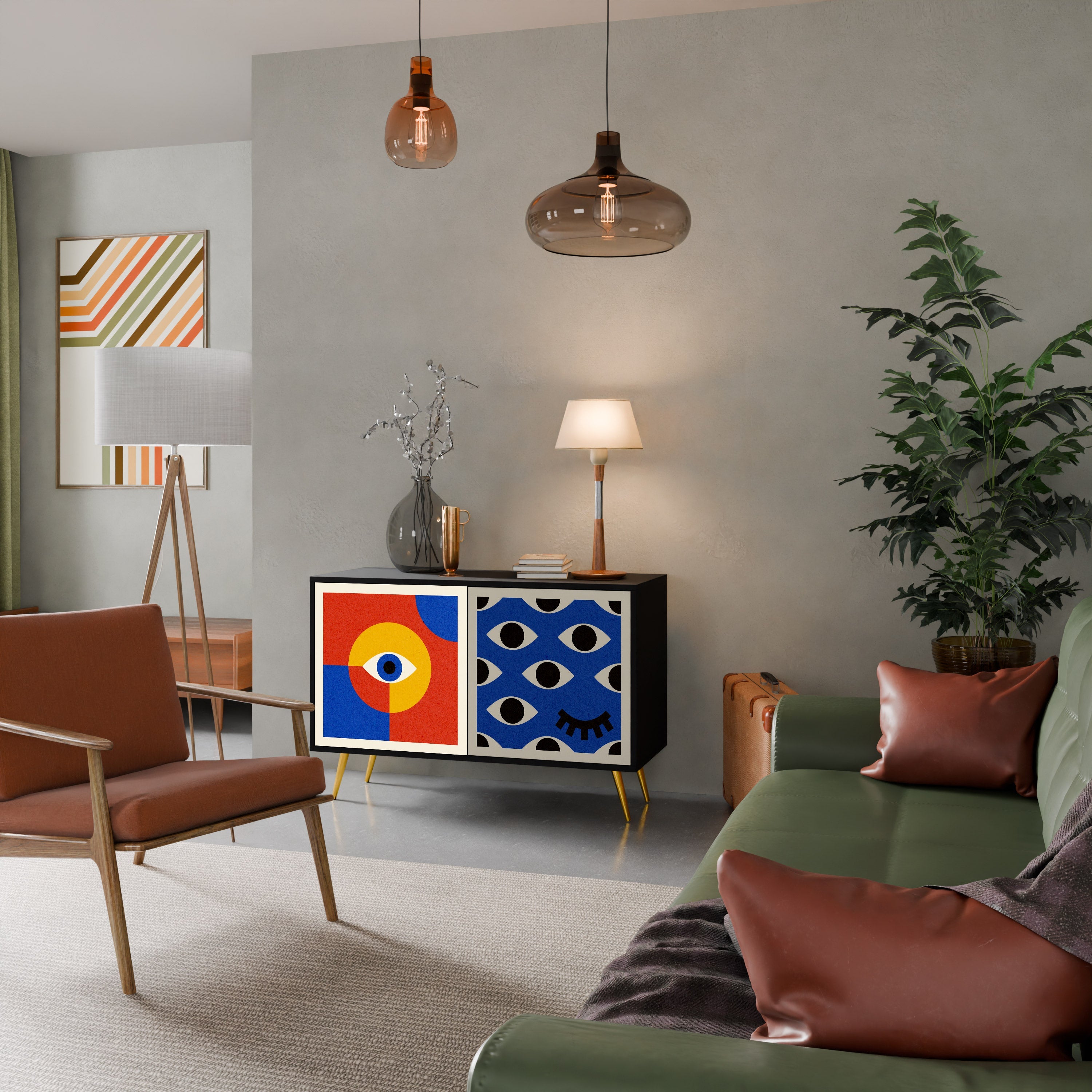 GEOMETRIC EYES Sideboard mit 2 Türen in Schwarz