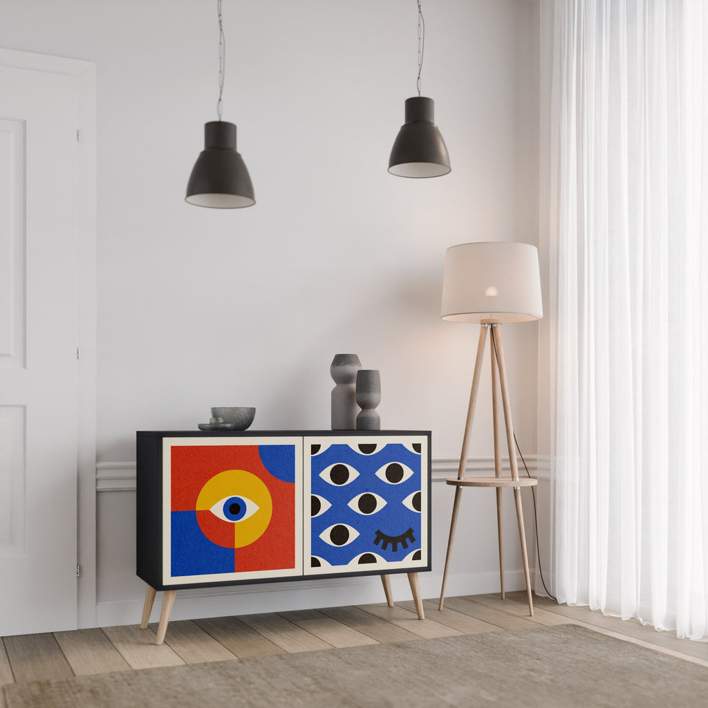 GEOMETRIC EYES Sideboard mit 2 Türen in Schwarz