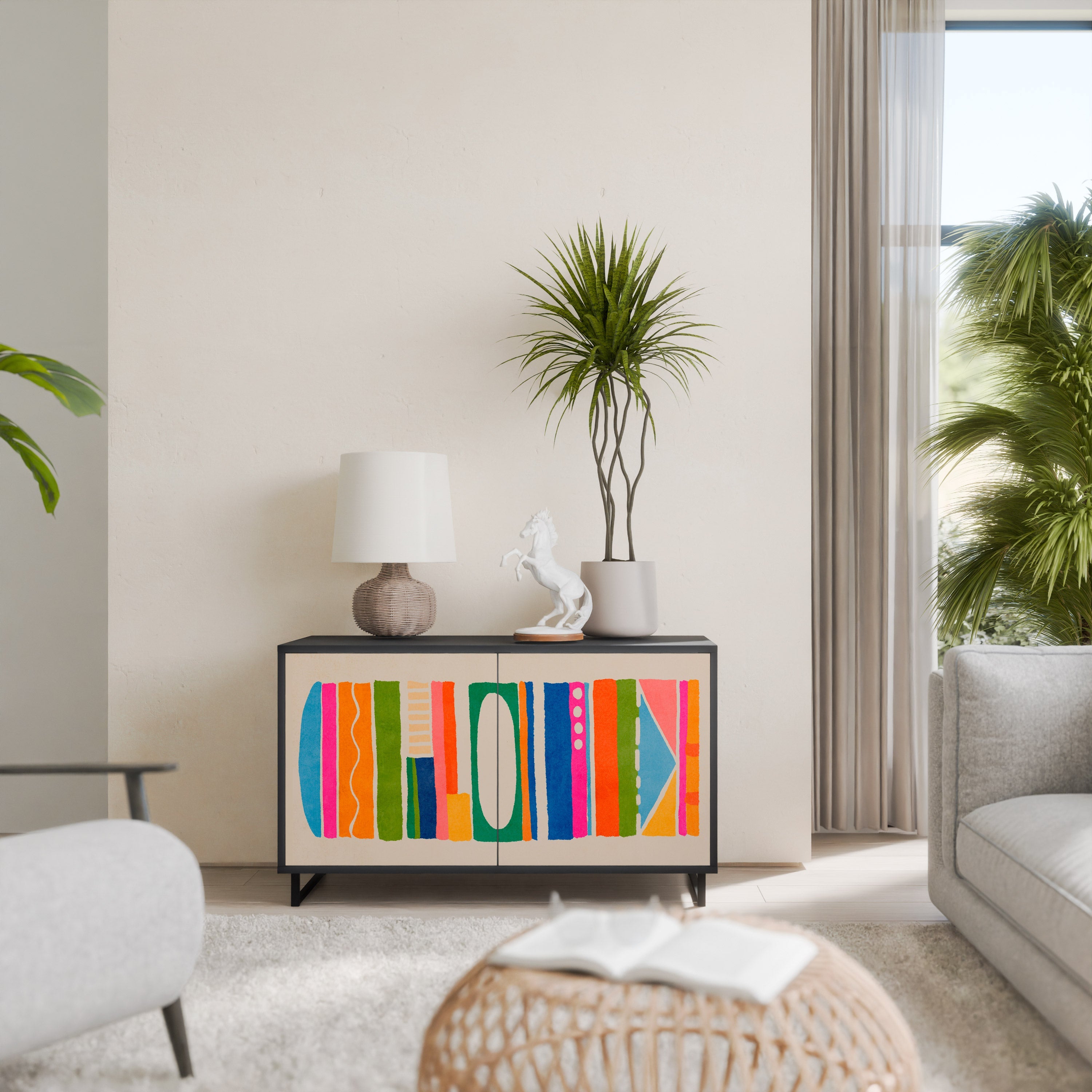 GEOMETRIC SHINE Sideboard mit 2 Türen in Schwarz