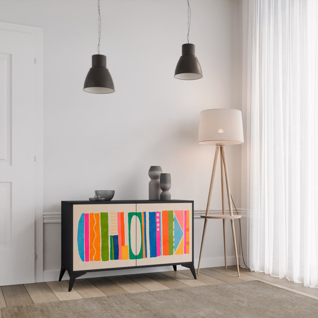 GEOMETRIC SHINE Sideboard mit 2 Türen in Schwarz
