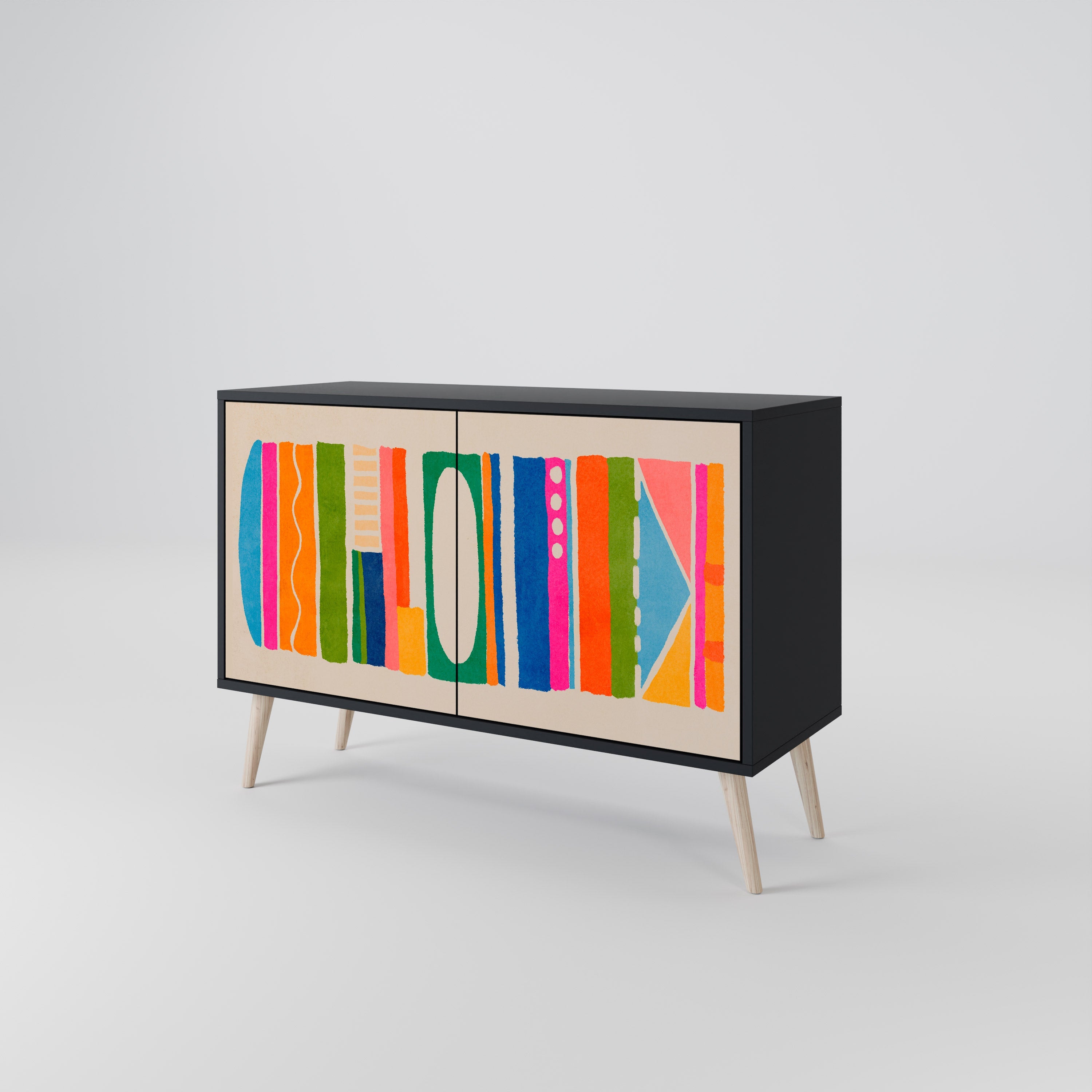 GEOMETRIC SHINE Sideboard mit 2 Türen in Schwarz