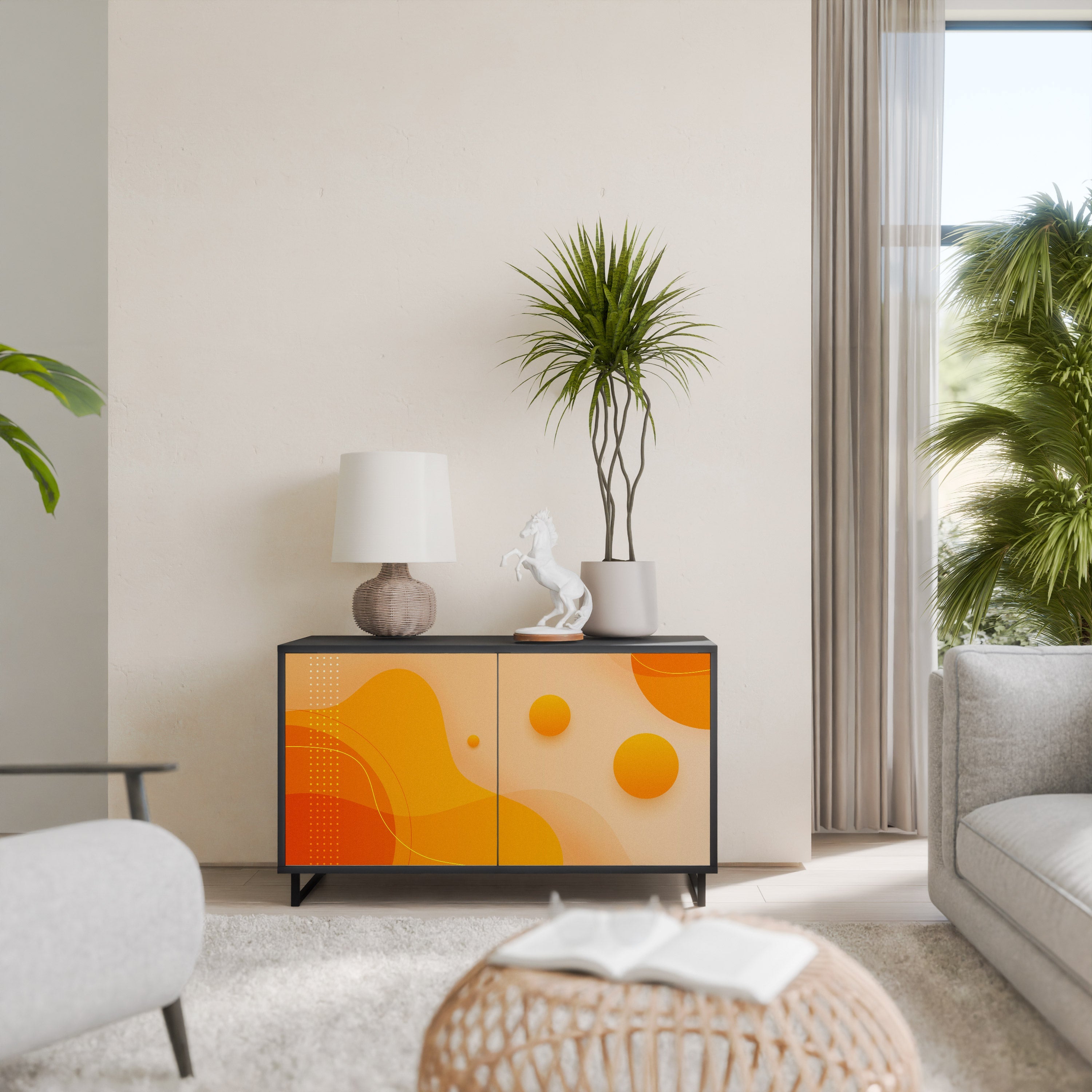 ORANGE ARRANGEMENT Sideboard mit 2 Türen in Schwarz