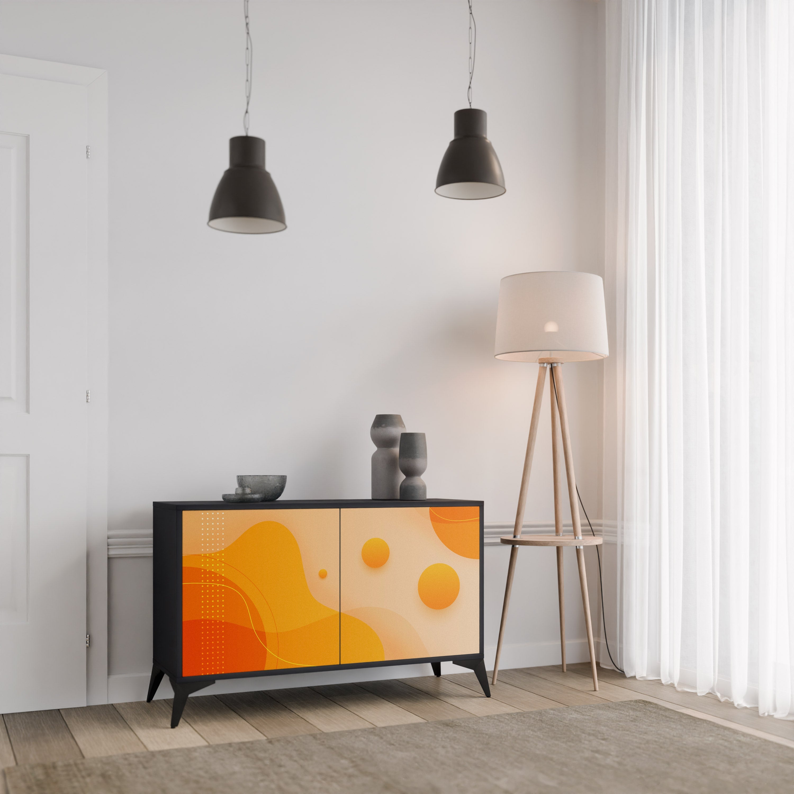 ORANGE ARRANGEMENT Sideboard mit 2 Türen in Schwarz