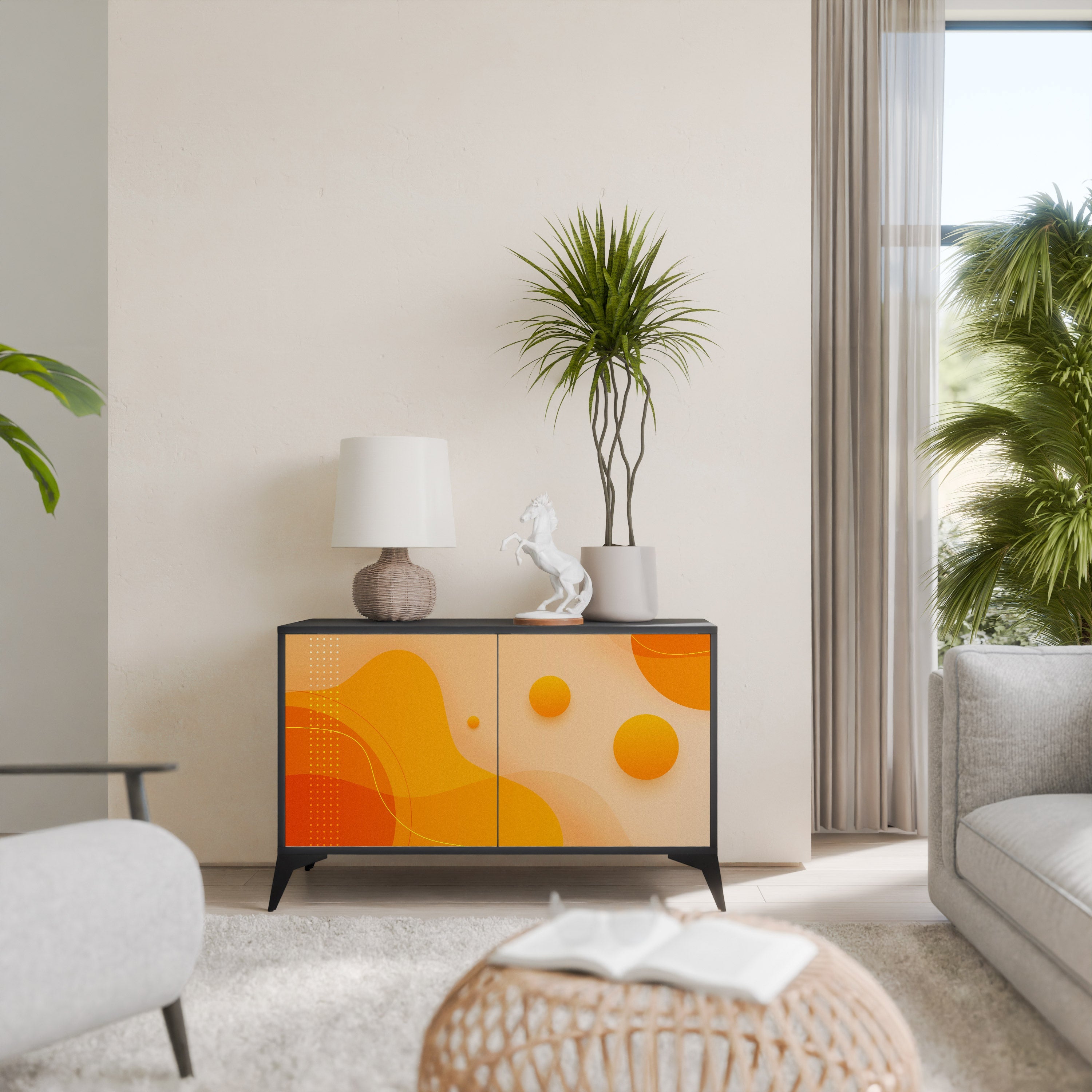 ORANGE ARRANGEMENT Sideboard mit 2 Türen in Schwarz