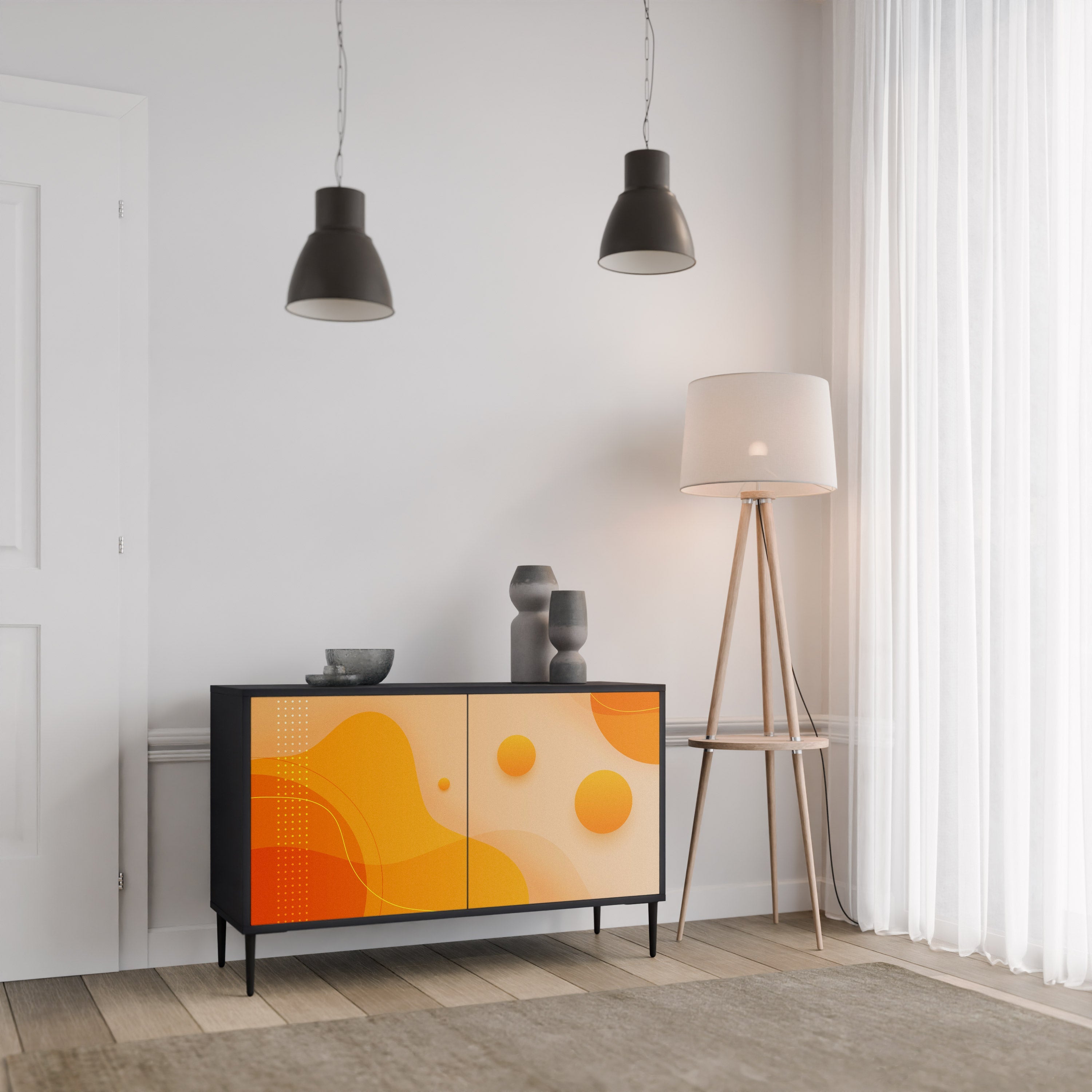ORANGE ARRANGEMENT Sideboard mit 2 Türen in Schwarz