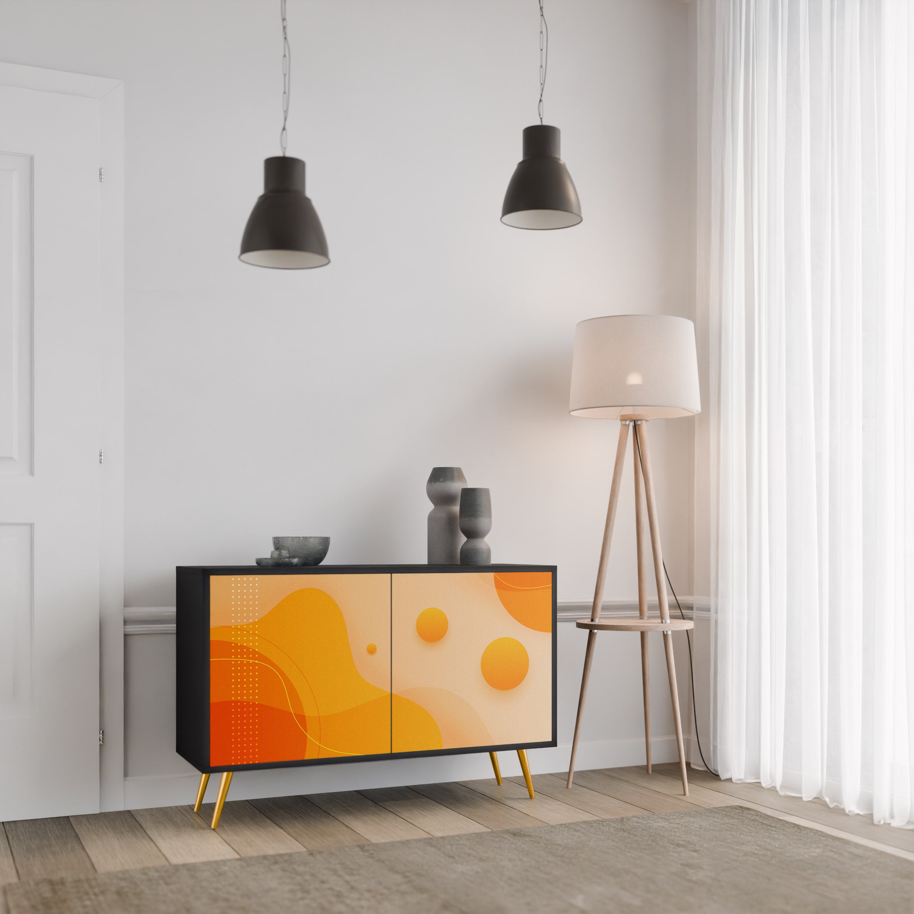 ORANGE ARRANGEMENT Sideboard mit 2 Türen in Schwarz